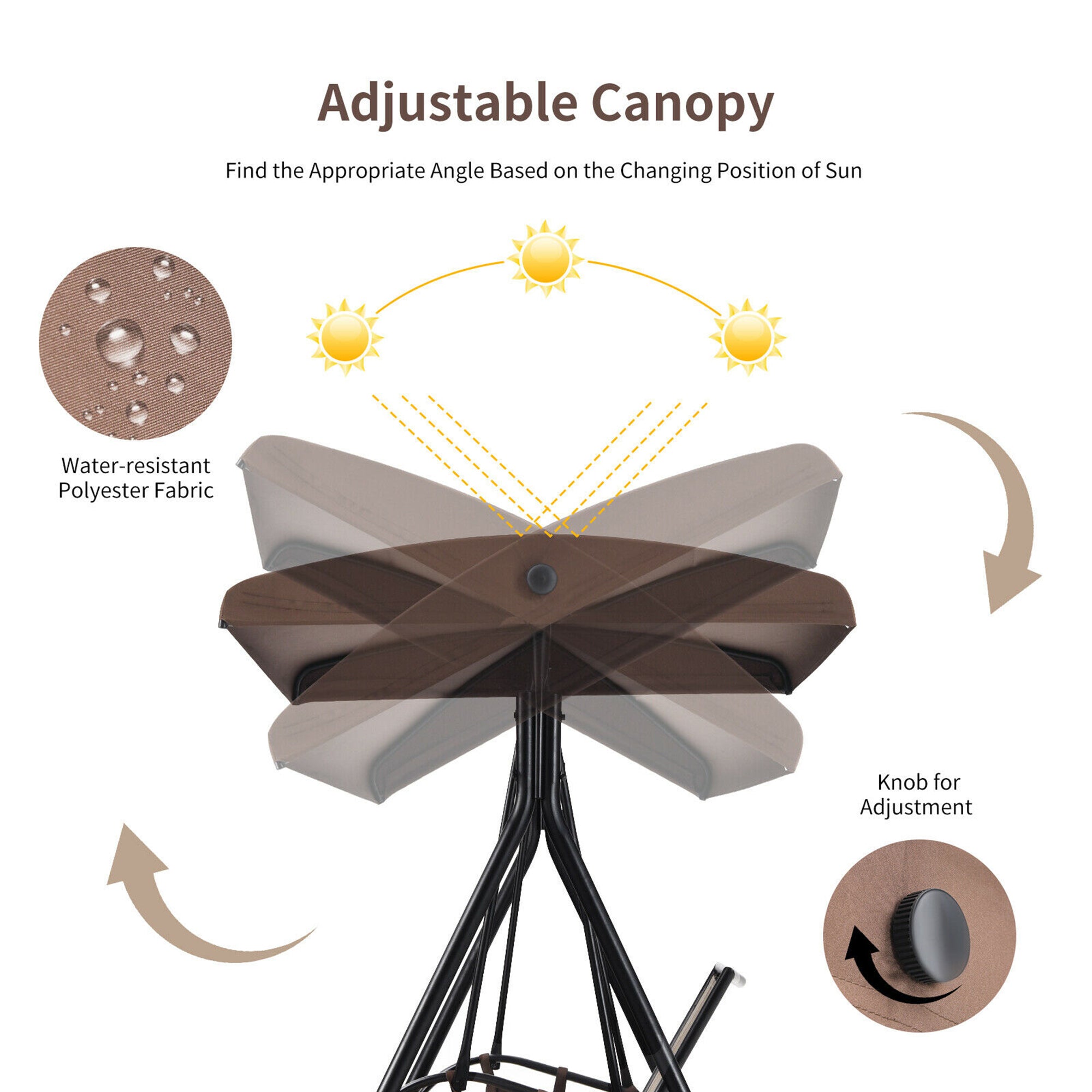 Gymax 2-Person Adjustable Canopy Swing Chair Patio Outdoor w/ 2 Storage Pockets