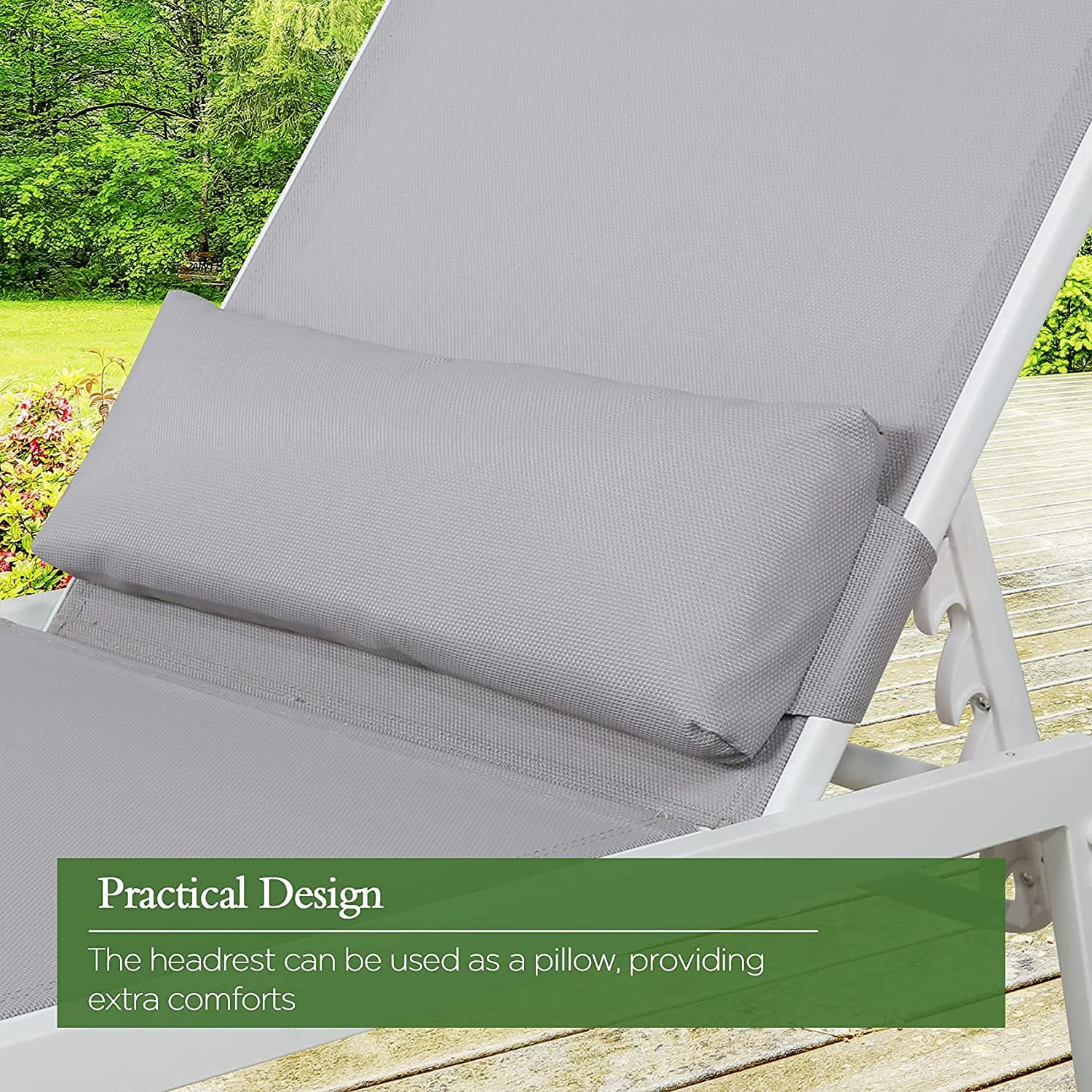 Ulax Furniture Outdoor Adjustable Pool Chaise Lounge Chairs Set of 2 All Weather Metal Sling Lounge Chairs for Outside, Patio, Beach(Light Grey)
