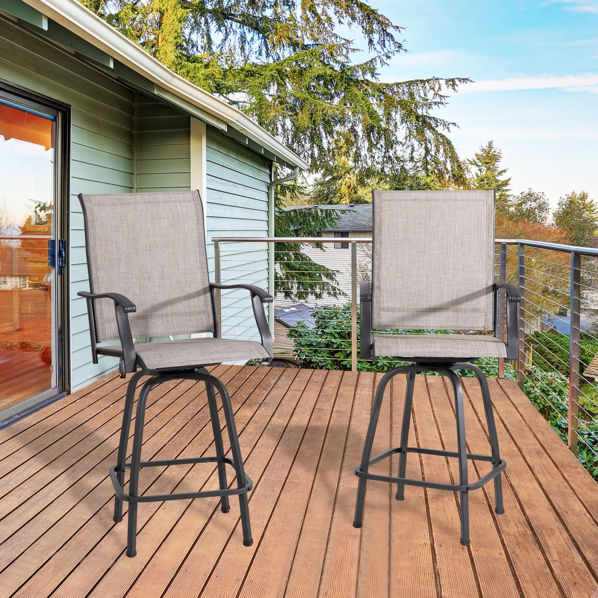 Sobaniilo Outdoor Swivel Bar Stools,set of 2,Gray