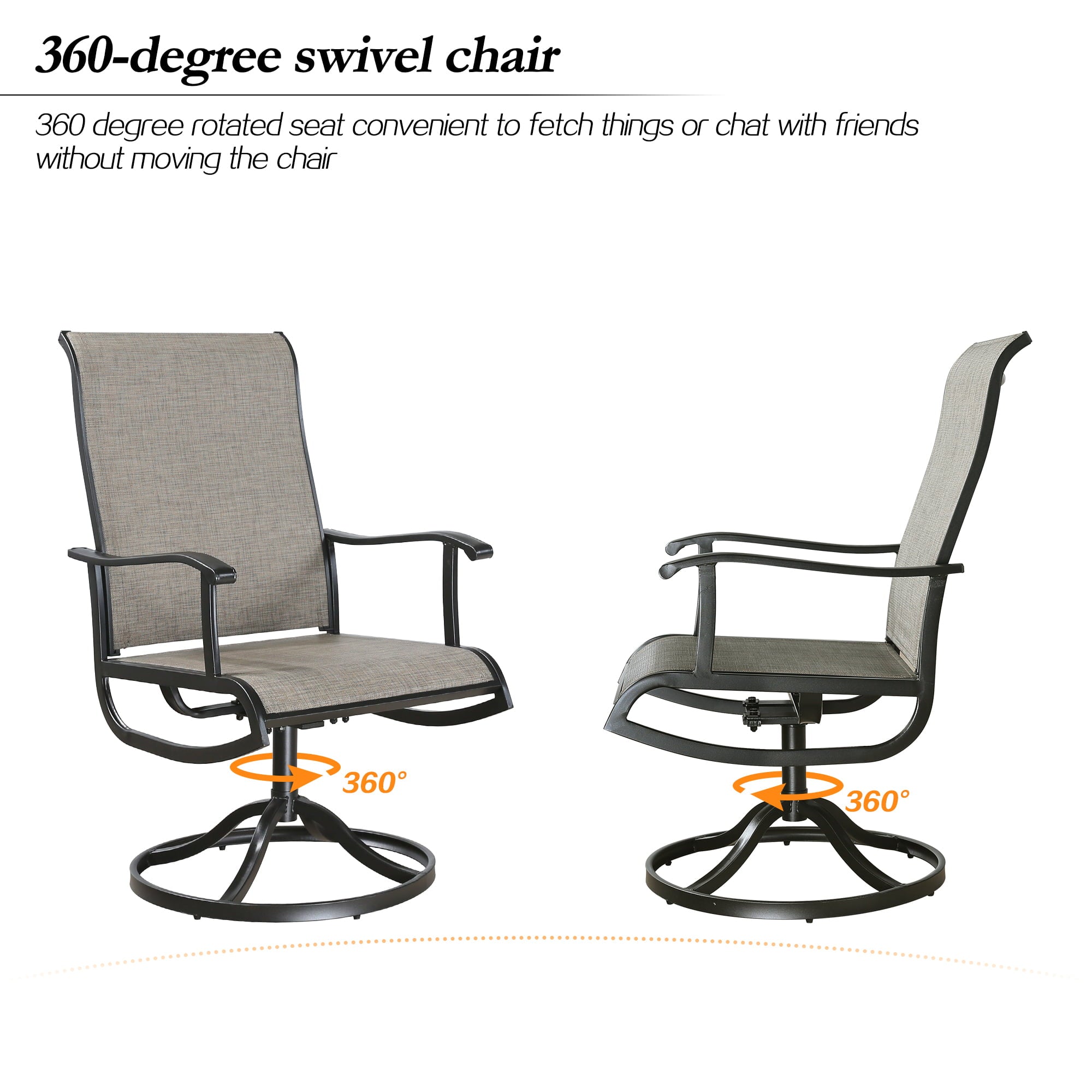 Ulax Furniture Outdoor Patio Swivel Dining Chairs Set of 2 with Breathable Textilene, Black Steel Frame