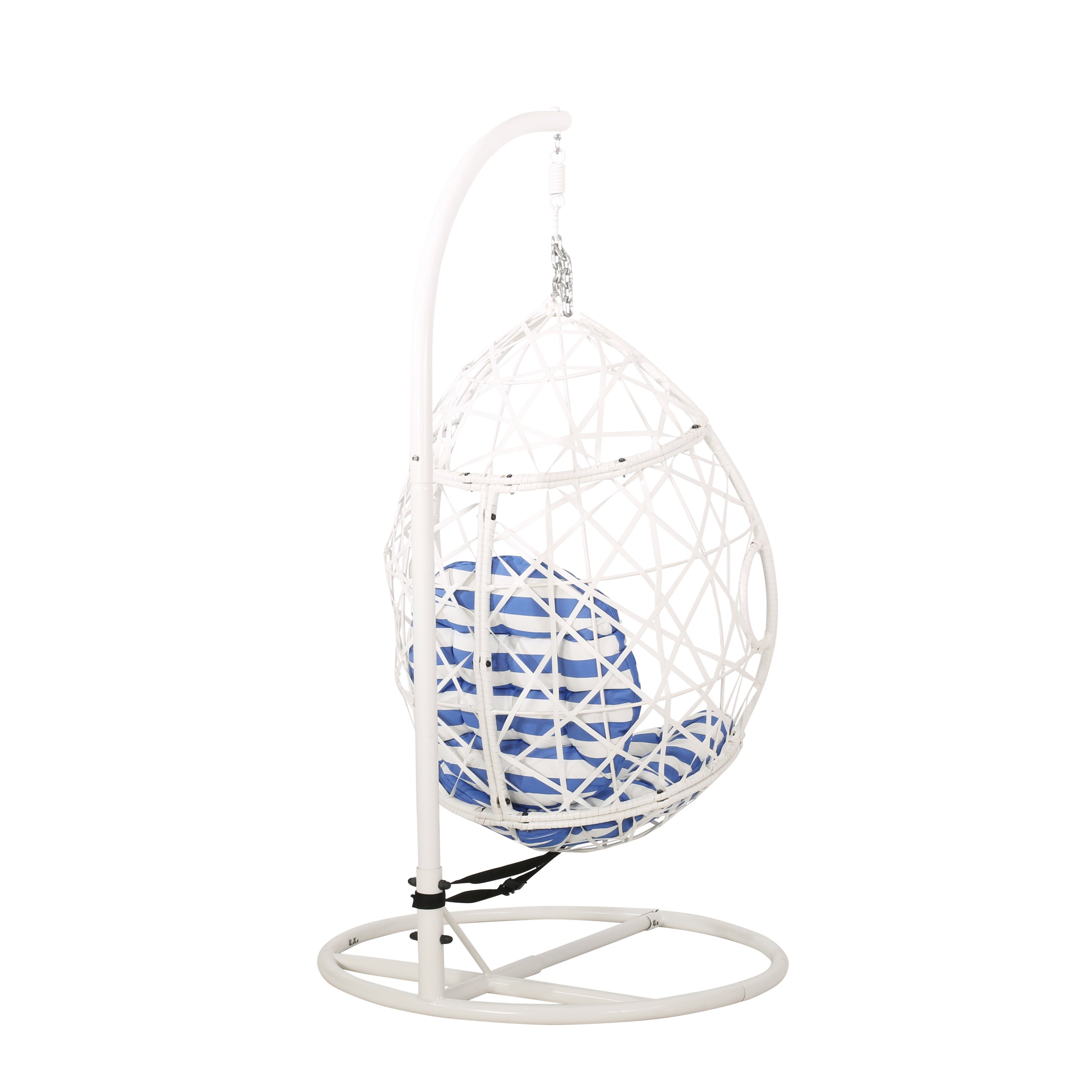 Berkley Outdoor Wicker Tear Drop Hanging Chair, White and Blue
