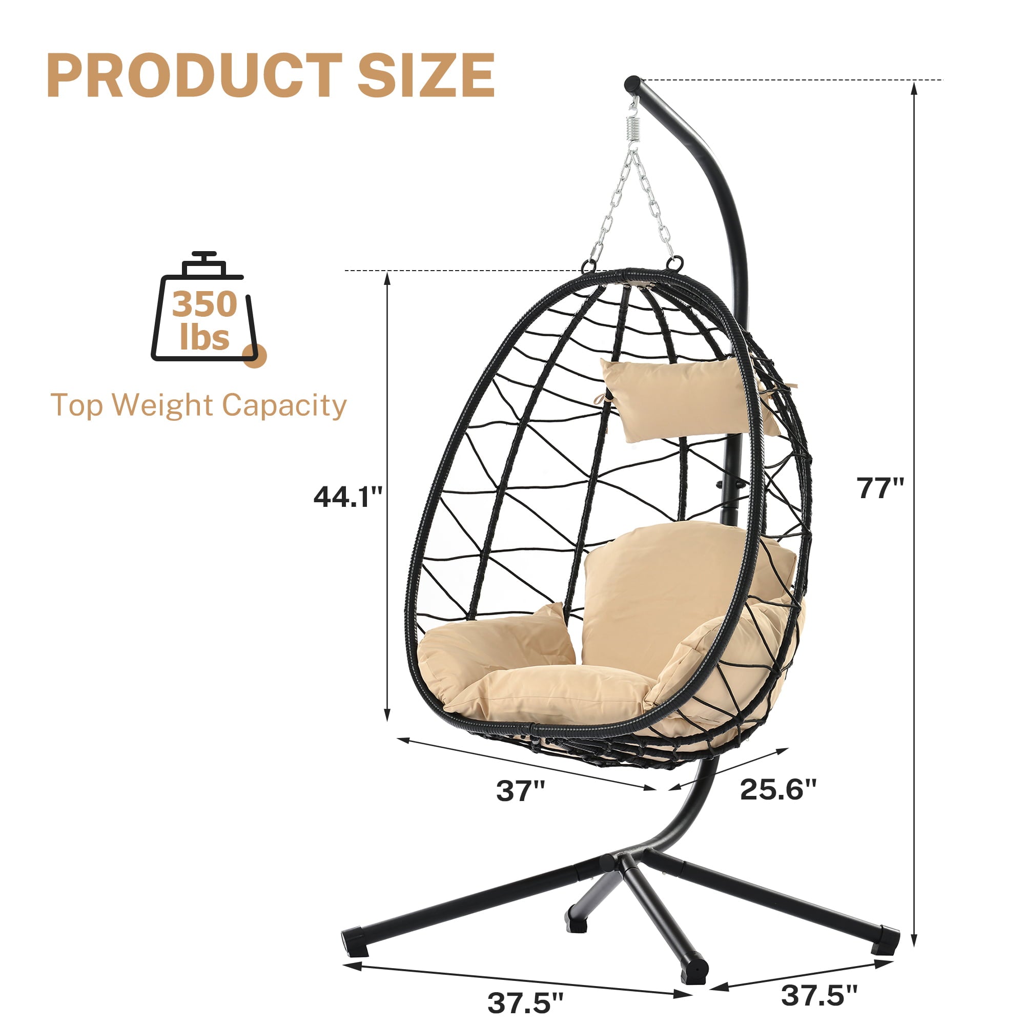 Segmart Outdoor Wicker Swing Chair, with Comfortable Cushion and Stand, 350lbs, S462