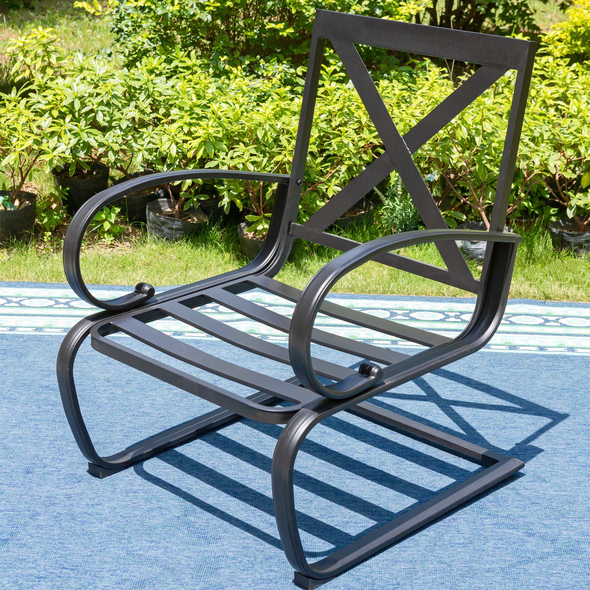 MF Studio Set of 2 Outdoor Dining Chairs, C-shape Steel Frame with Cushions, Black&Red