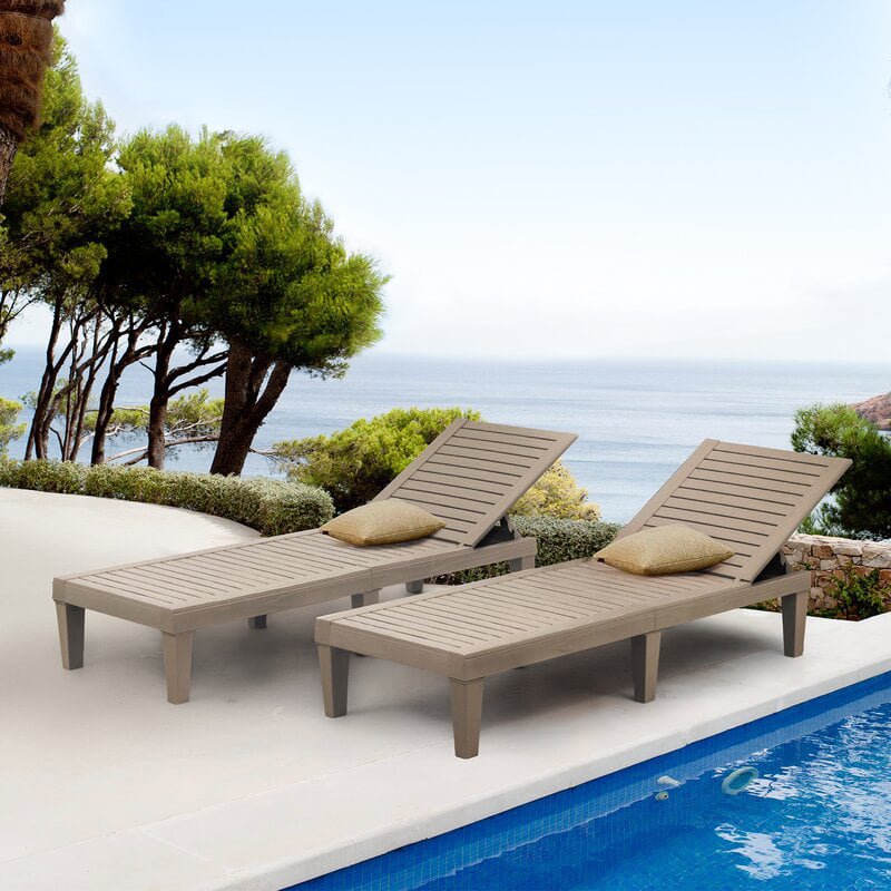 Devoko 2PCS Patio Lounge Chair Chaise Recliner Adjustable Backrest Outdoor&Indoor Gray