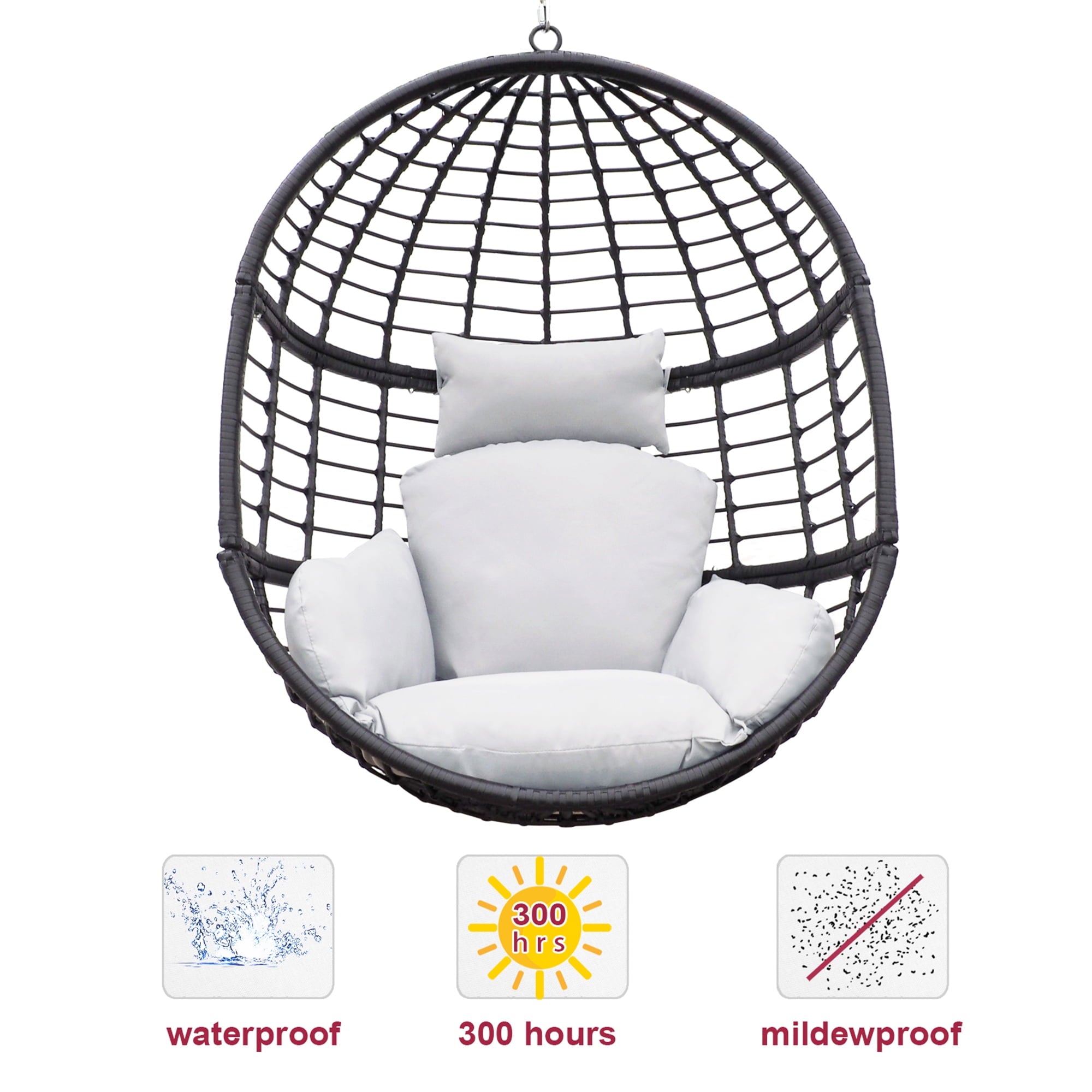 Arttoreal Wicker Hanging Chair,Hammock Egg Chair with Stand and Cushion for Bedroom Garden and Balcony,White