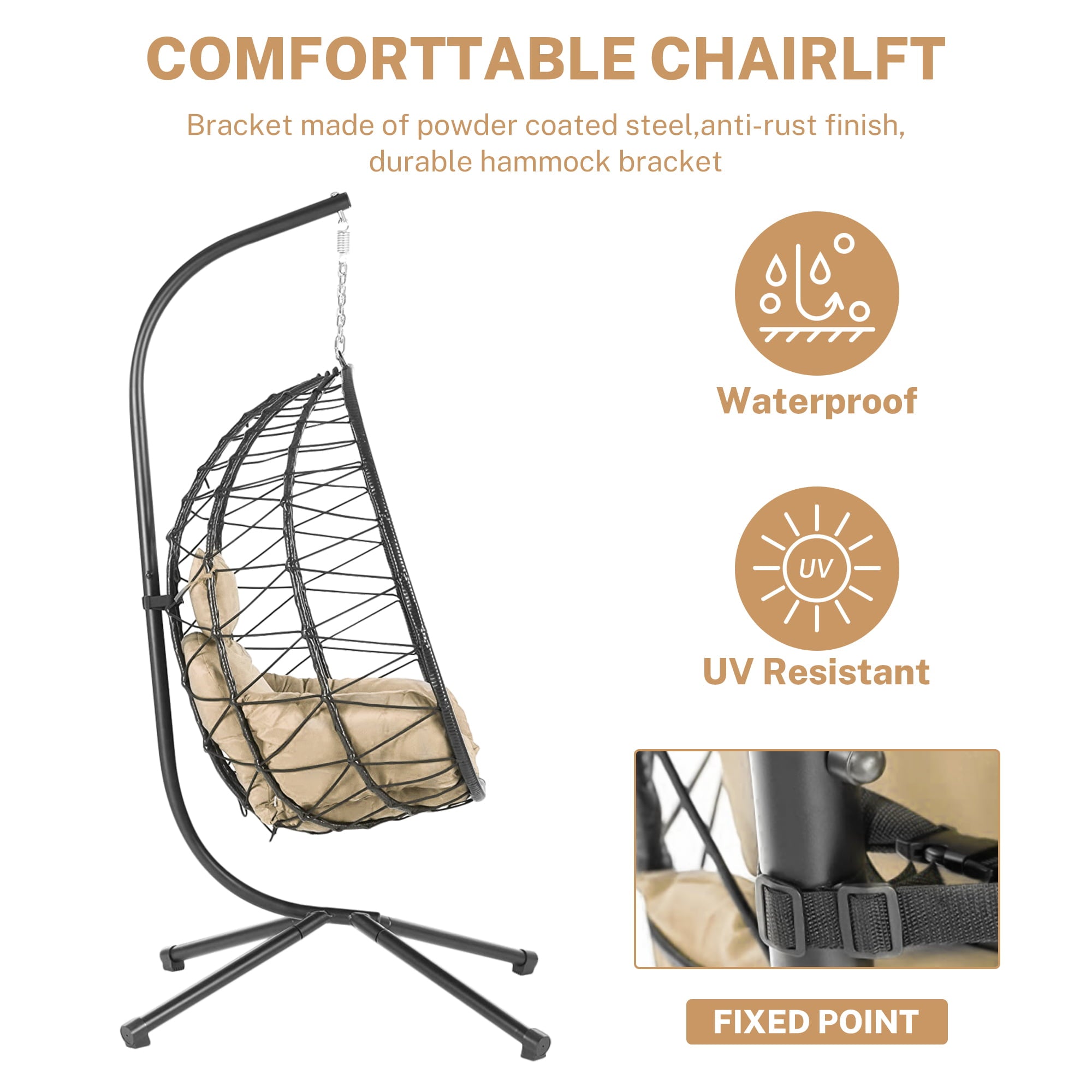 Segmart Outdoor Wicker Swing Chair, with Comfortable Cushion and Stand, 350lbs, S462