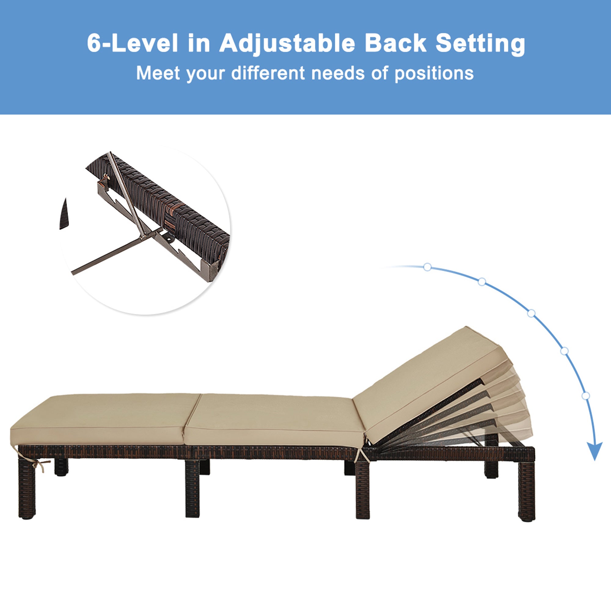 Gymax Patio Rattan Chaise Lounge Chair Recliner Outdoor w/ 6 Positions Cushion