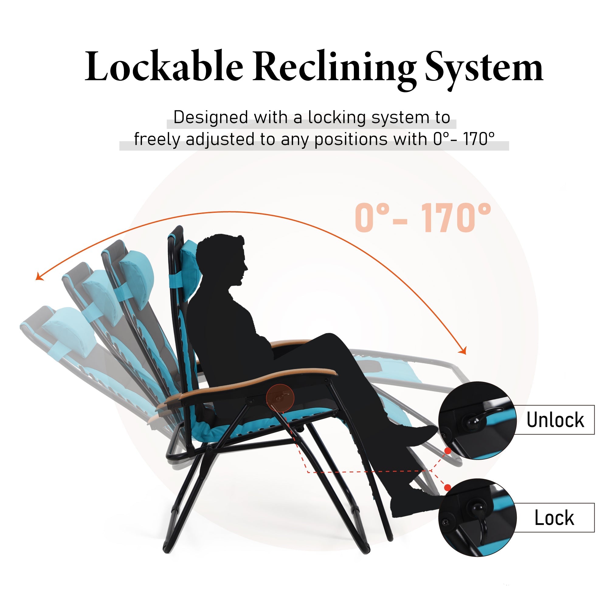 Sophia&William Outdoor XL Oversized Padded Zero Gravity Chair Camping Recliner - Pacific Blue