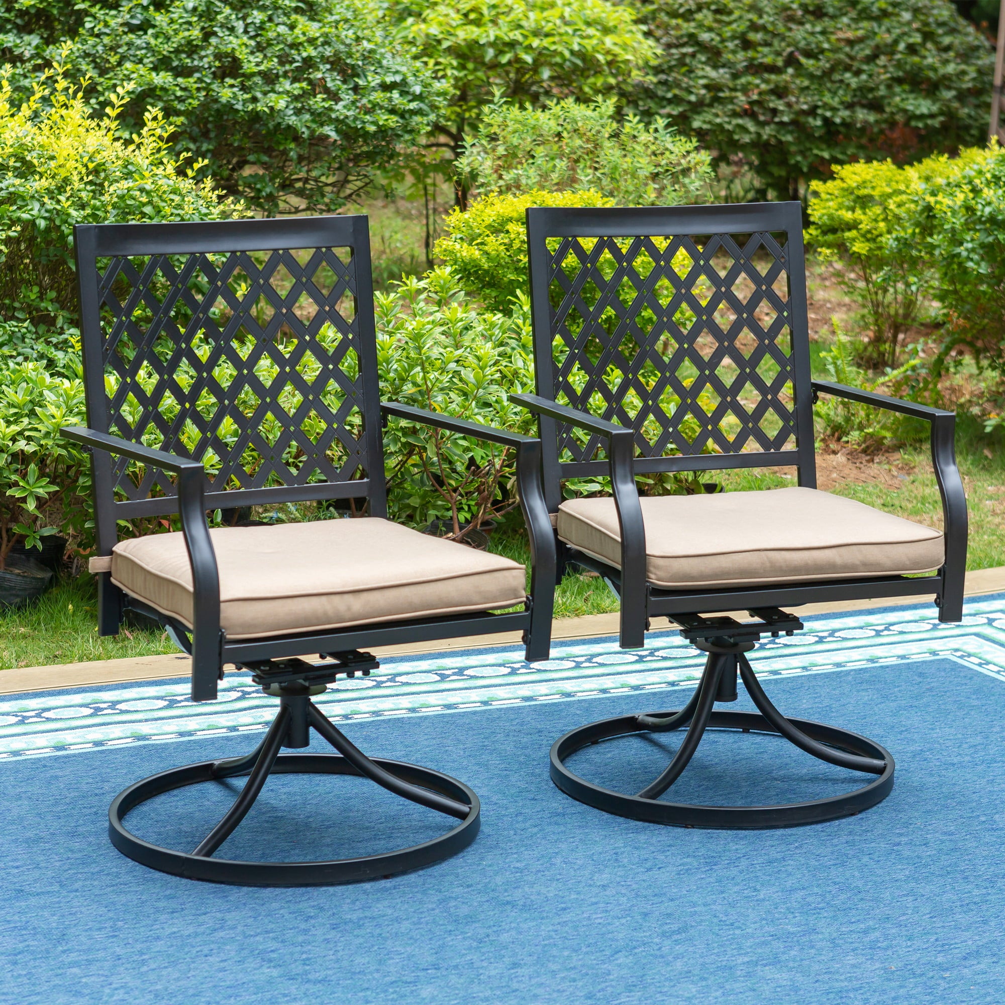 MF Studio Set of 2 Outdoor Dining Chairs Patio Metal Swivel Chairs Modern Patio Furniture 300 lbs Weight Capacity for Garden Yard, Beige Cushion