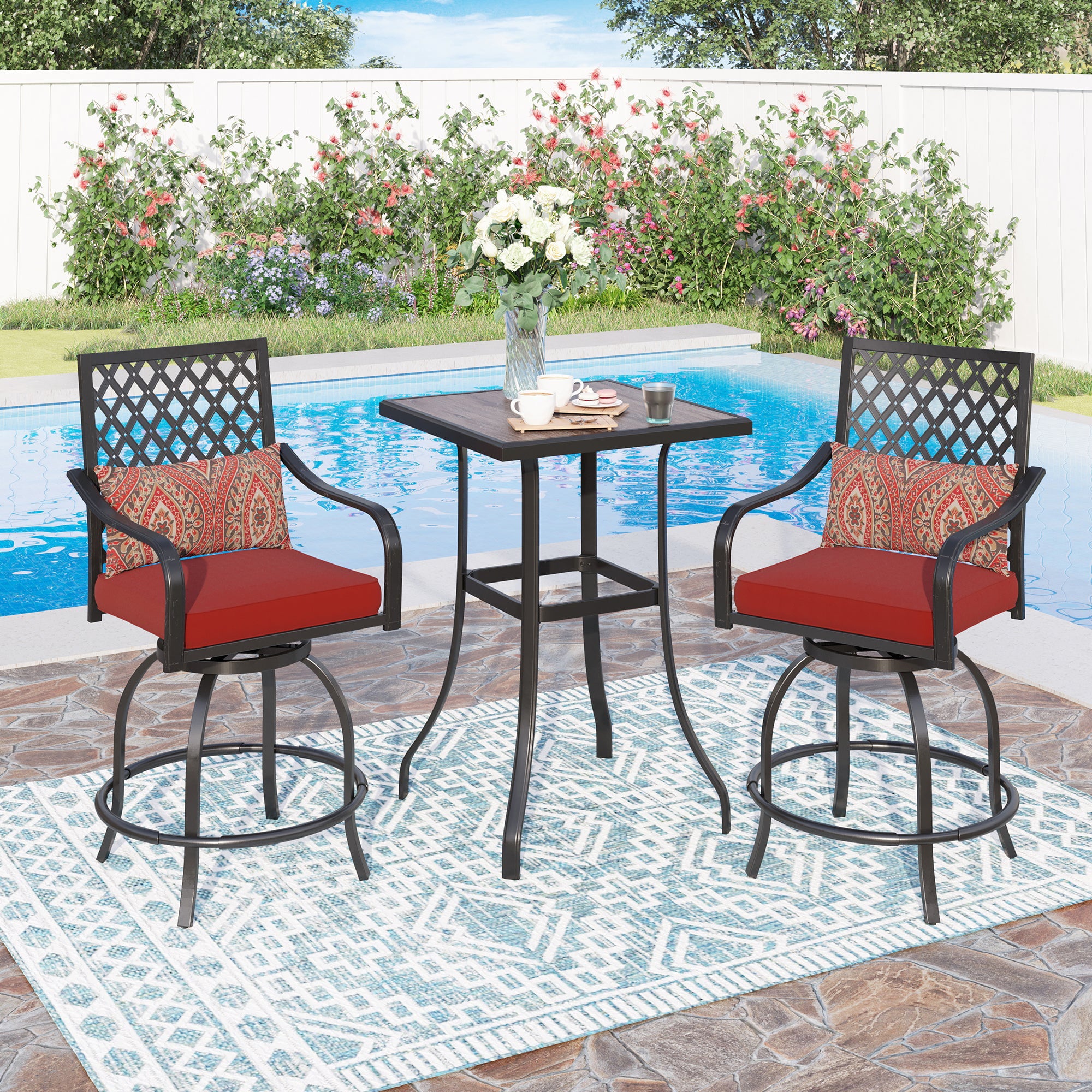 Sophia & William 2PCS Outdoor Patio Swivel Bistro Bar Stools Set Outdoor Metal Height Chairs with Cushions