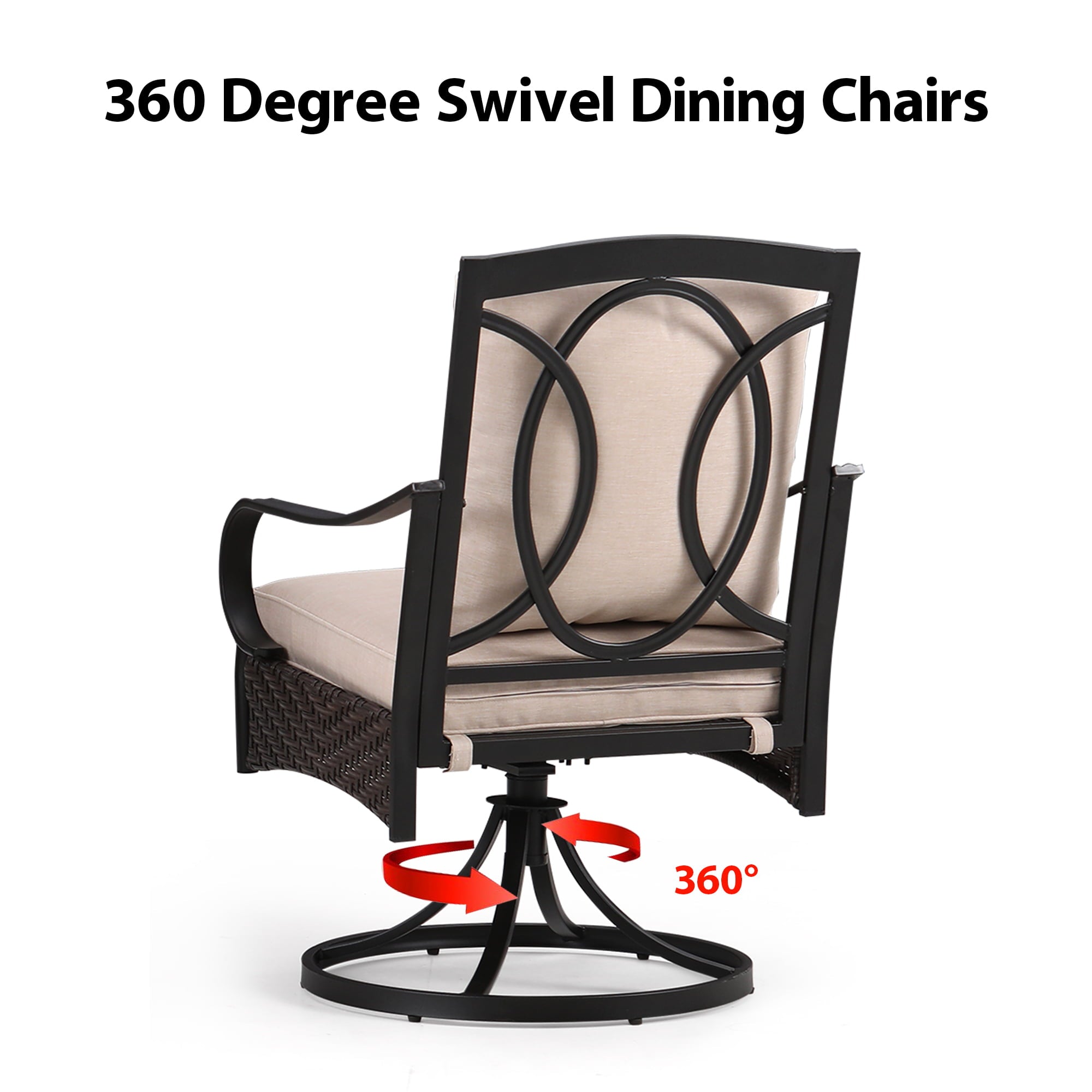 MF Studio Set of 2 Outdoor Swivel Rocker Club Patio Wicker Chairs with Cushions, Beige
