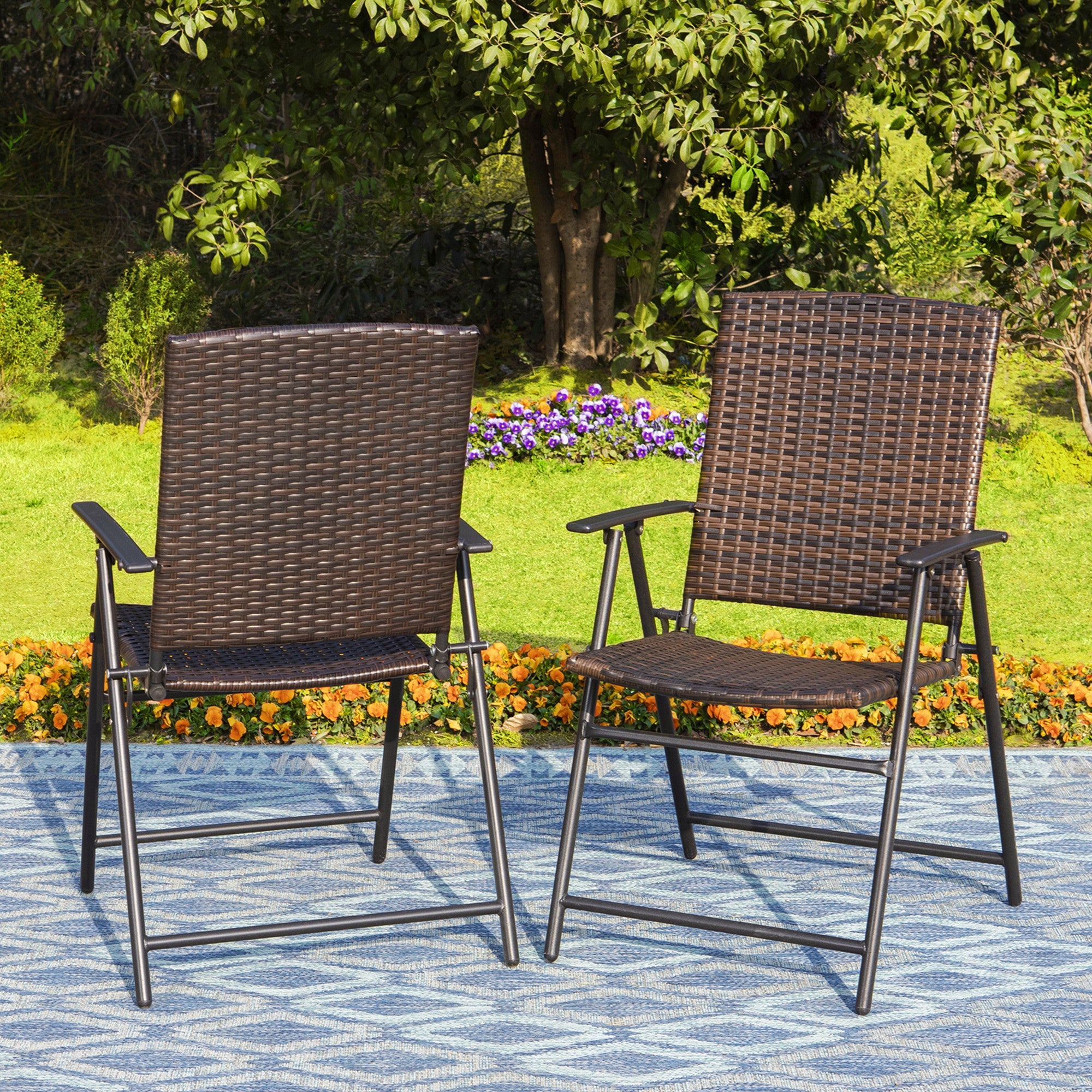 Sophia & William 2pcs Outdoor Patio Chairs Wicker Foldable Dining Chairs, Brown