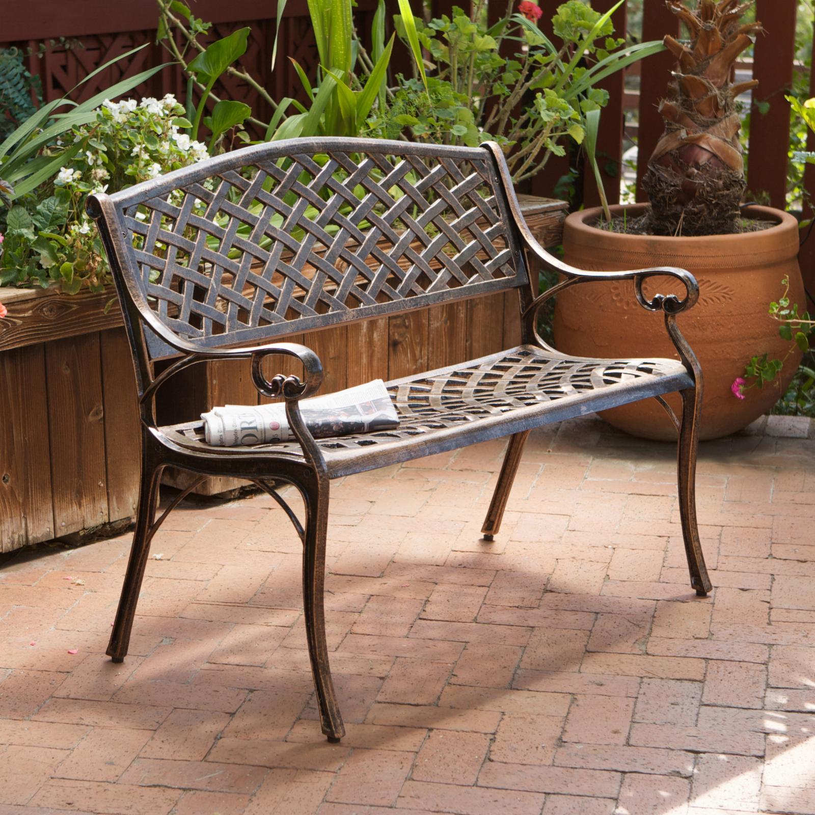 Cast Aluminum Antique Copper Arched Back Garden Bench