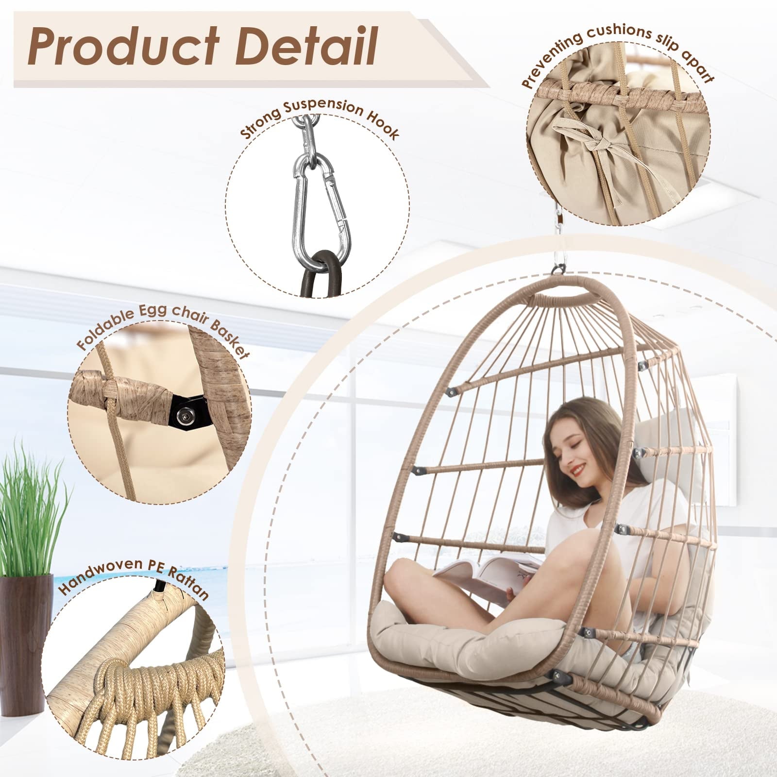 Nicesoul Swing Hanging Egg Chair 265lbs Capacity