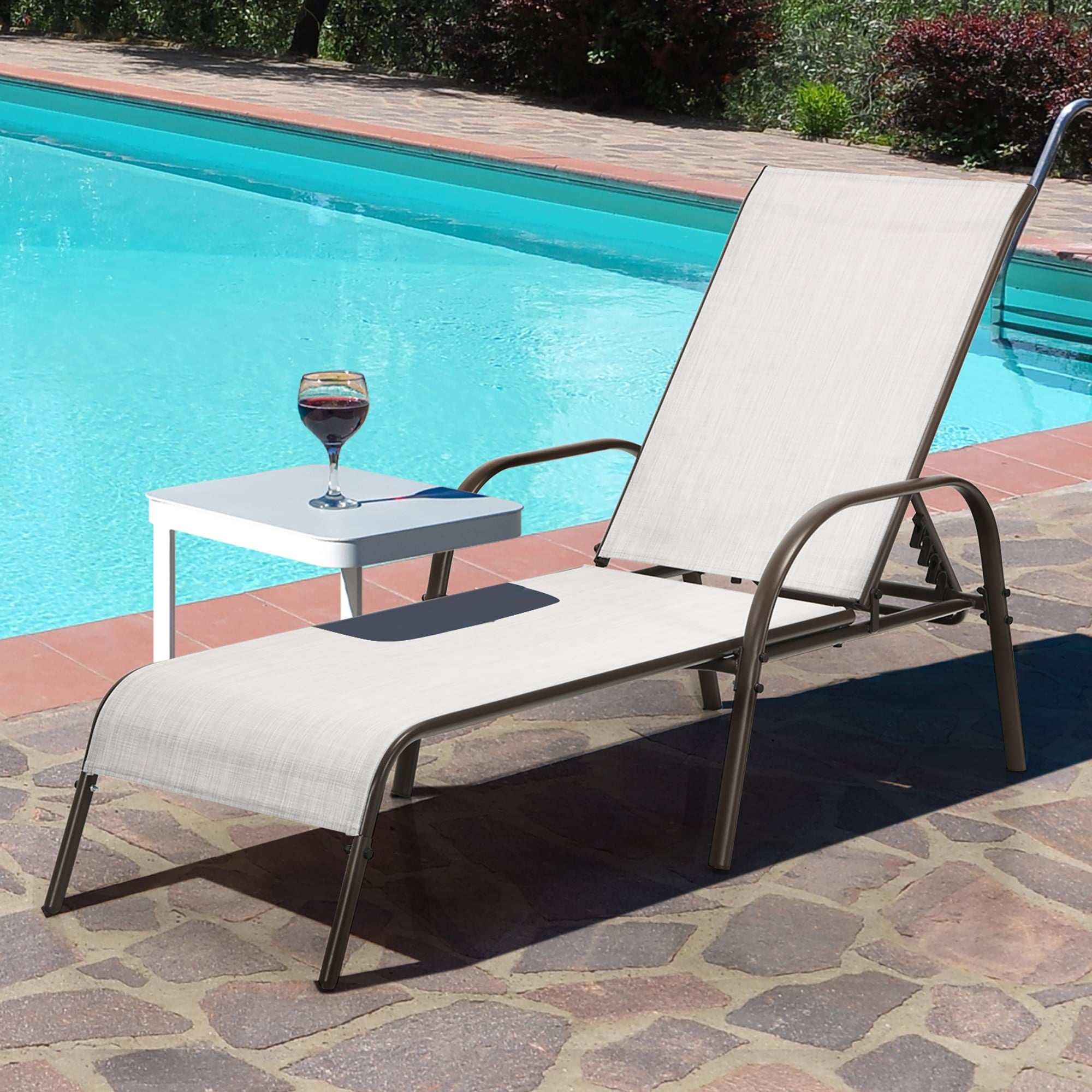 Costway 2PCS Patio Lounge Chair Chaise Adjustable Reclining Armrest Gray