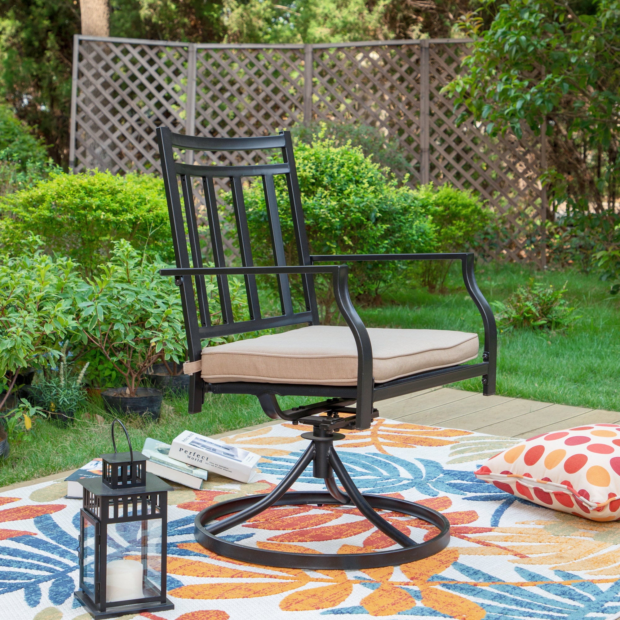 MF Studio Outdoor Dining Chairs Patio Swivel Chairs with Beige Cushion Suitable for Garden, patio and Living Room, Beige/Black