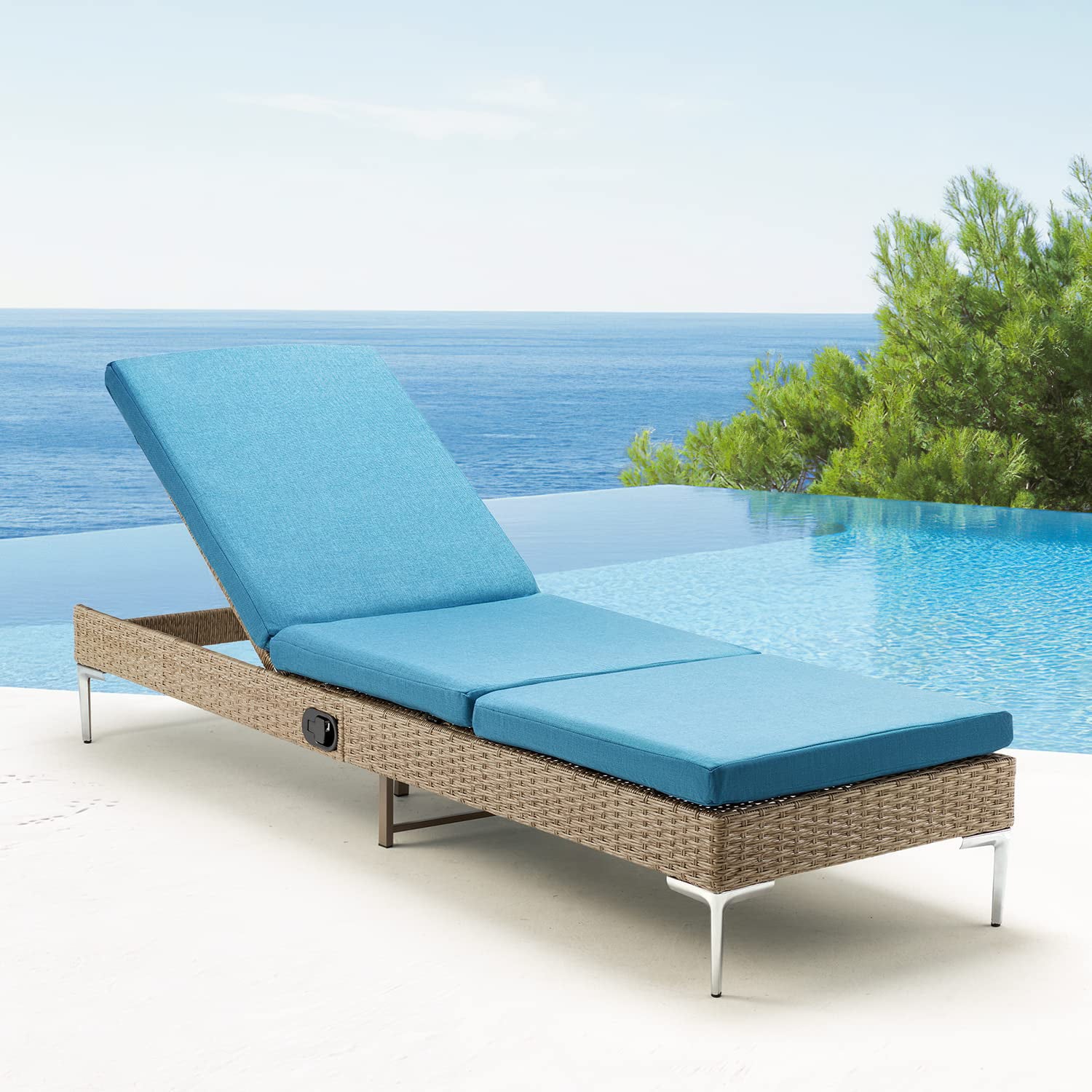 Homrest Patio Rattan Chaise Lounge Chair,with Adjustable Backrest and Cushions