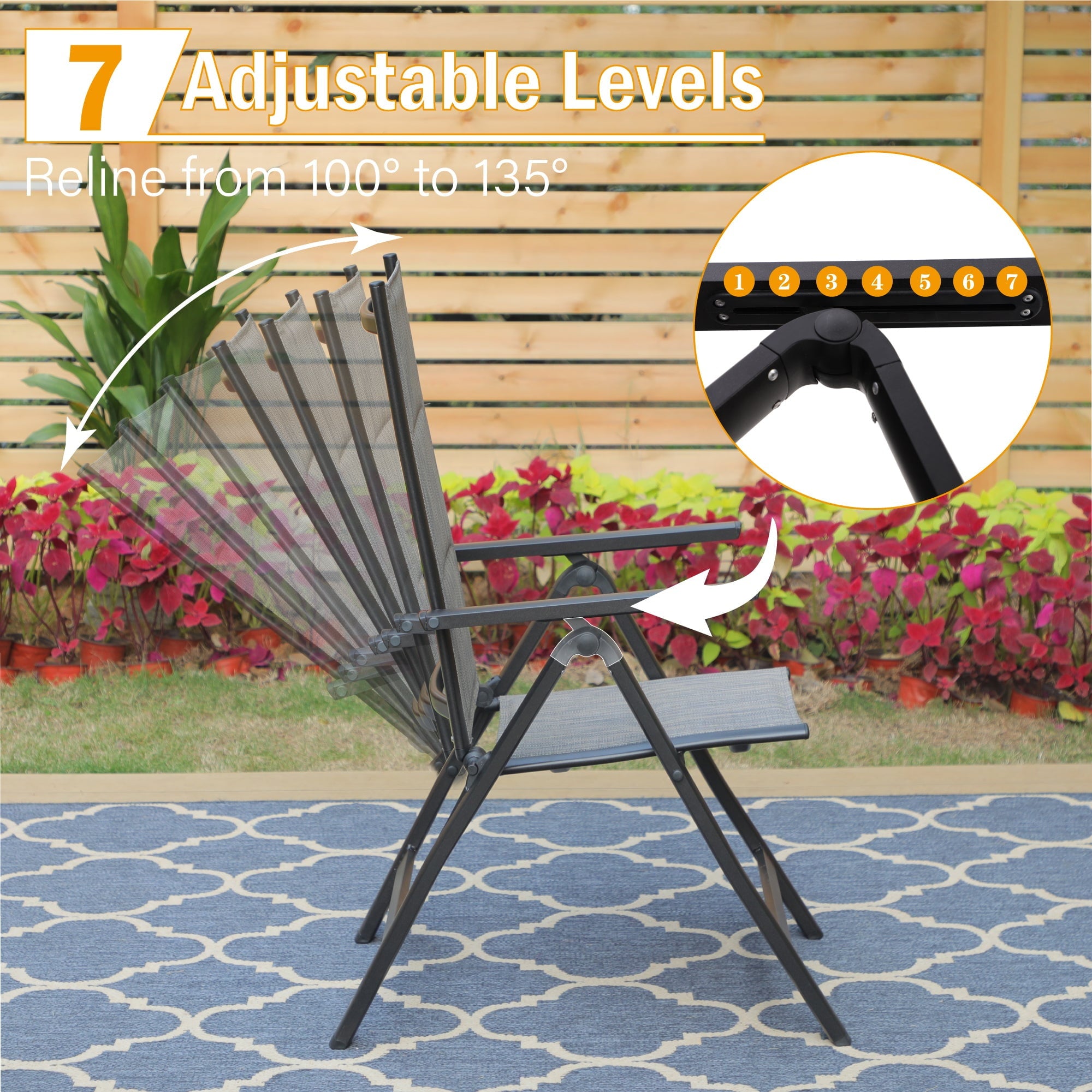 Sophia & William Set of 2 Patio Folding Chairs Aluminium Frame Reclining Chairs