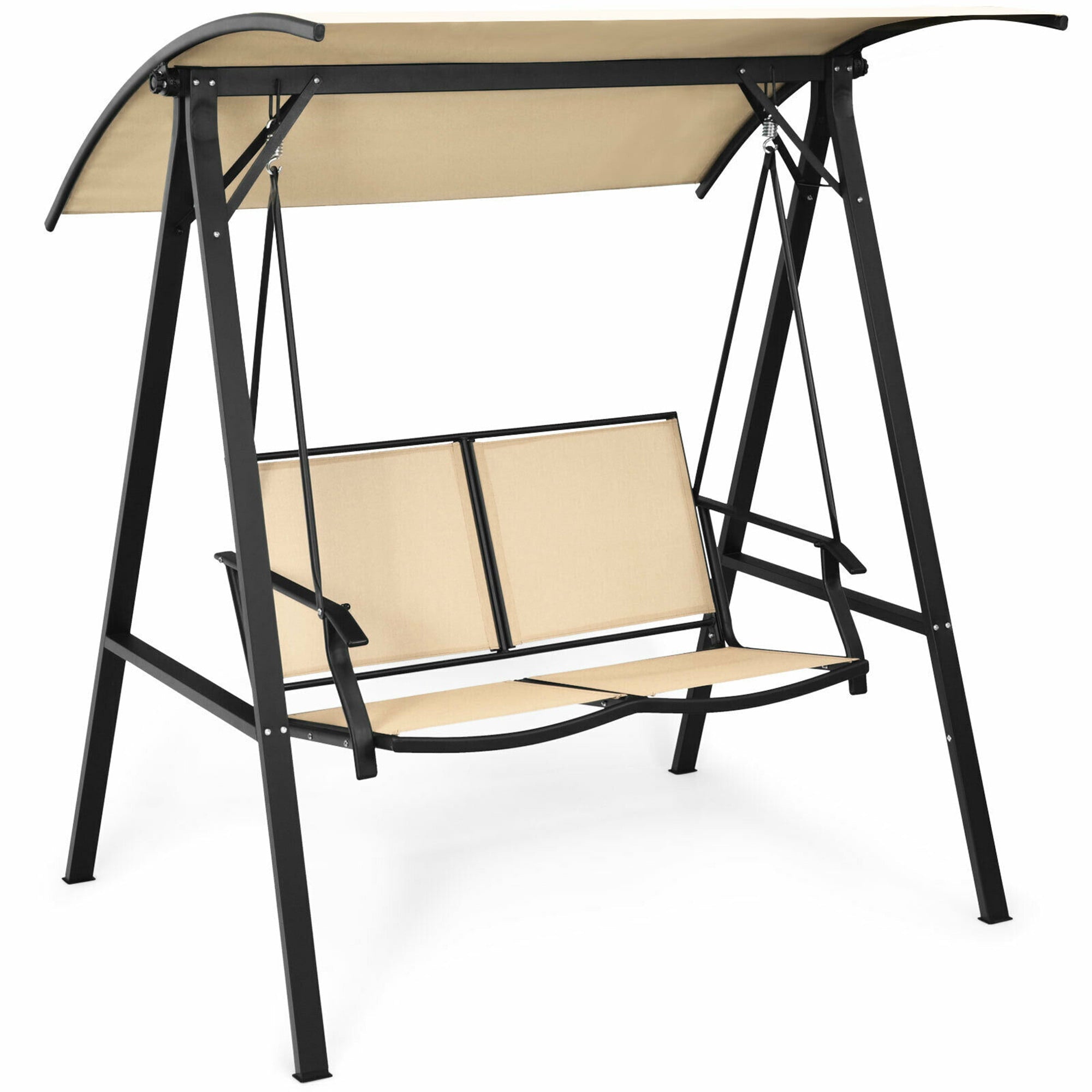 Gymax 2-Person Patio Swing Chair Outdoor Canopy Swing Canopy Hammock Beige