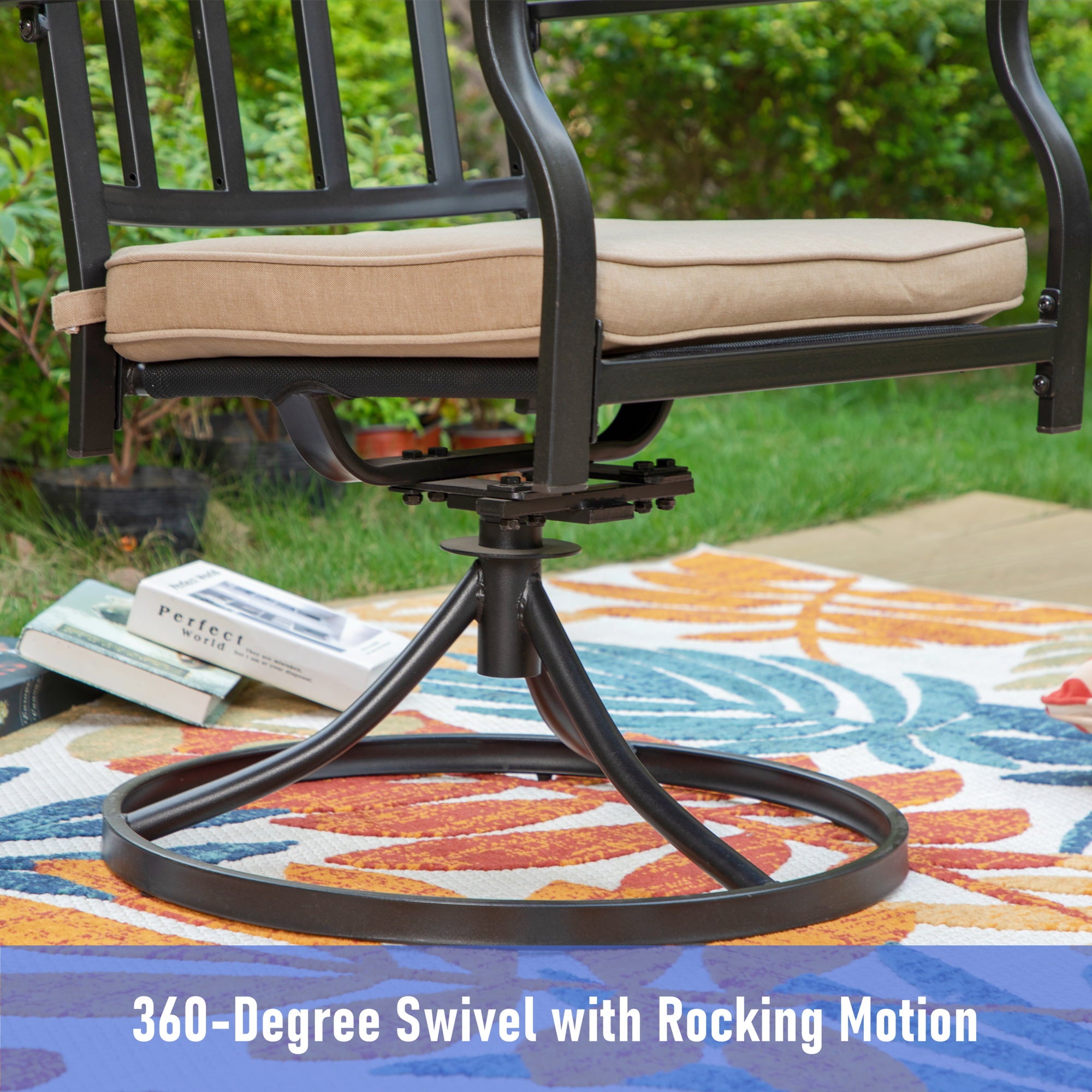 MF Studio Outdoor Dining Chairs Patio Swivel Chairs with Beige Cushion Suitable for Garden, patio and Living Room, Beige/Black