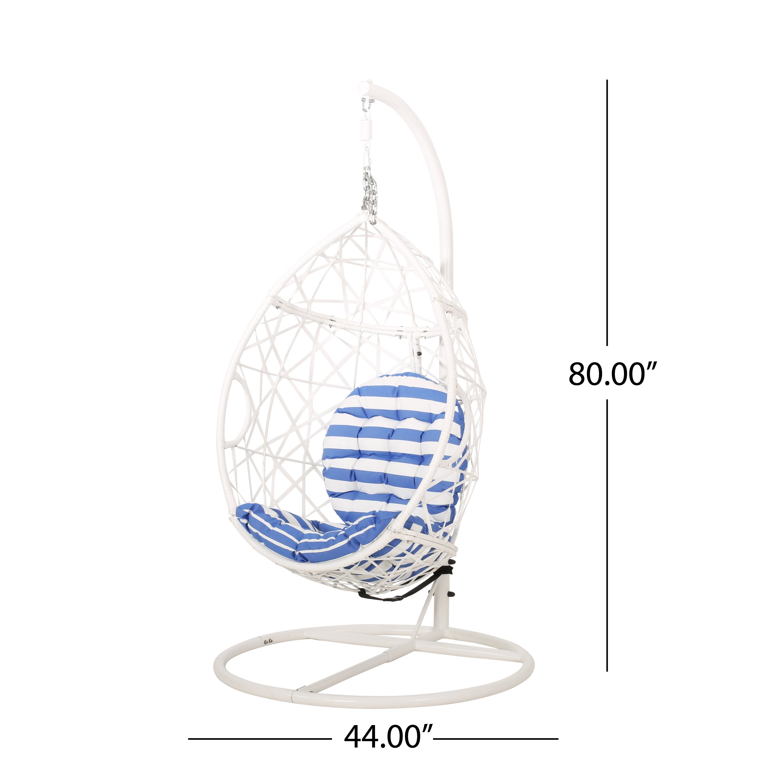 Berkley Outdoor Wicker Tear Drop Hanging Chair, White and Blue