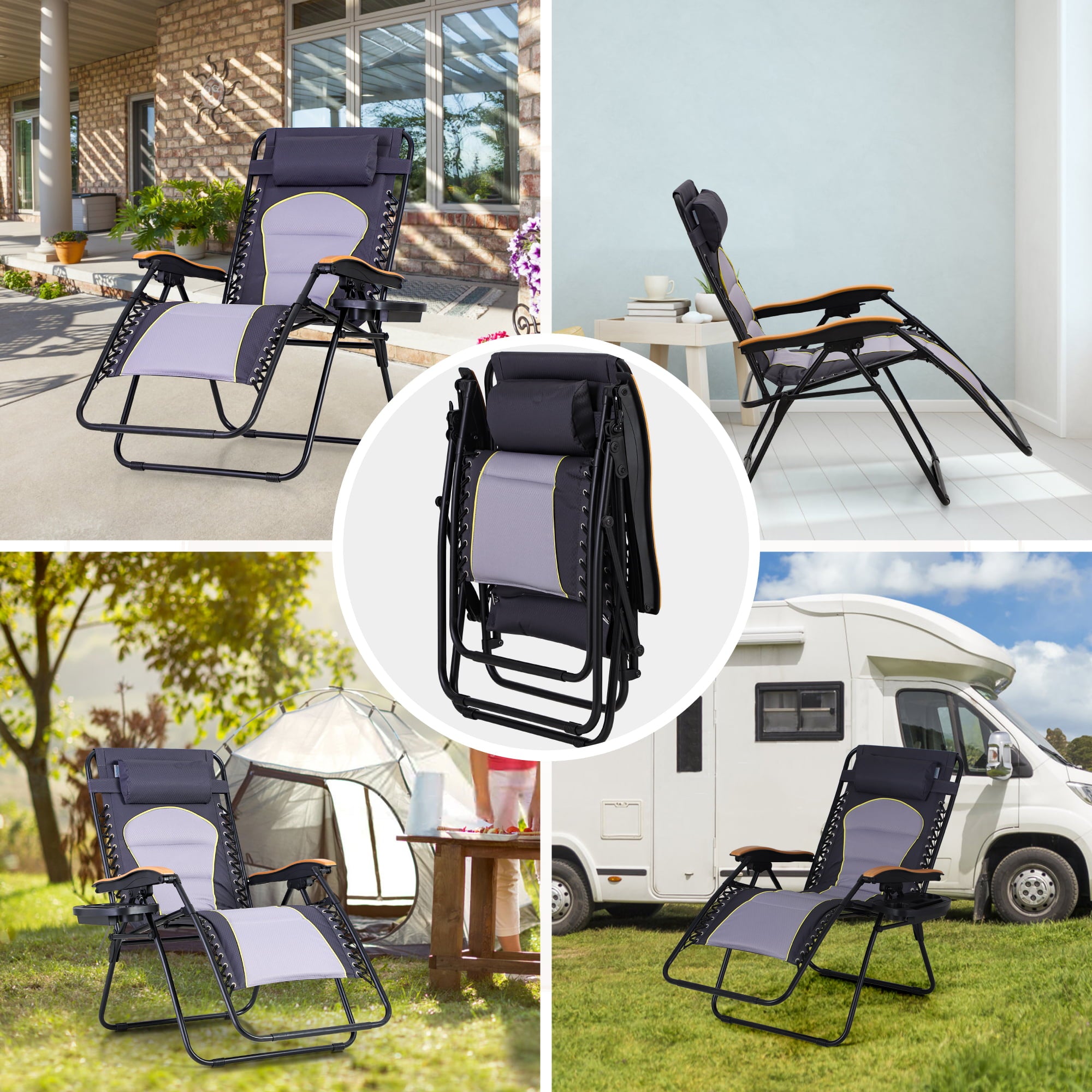 Sophia&William Oversized Outdoor Padded Zero Gravity Chair - Gray and Black