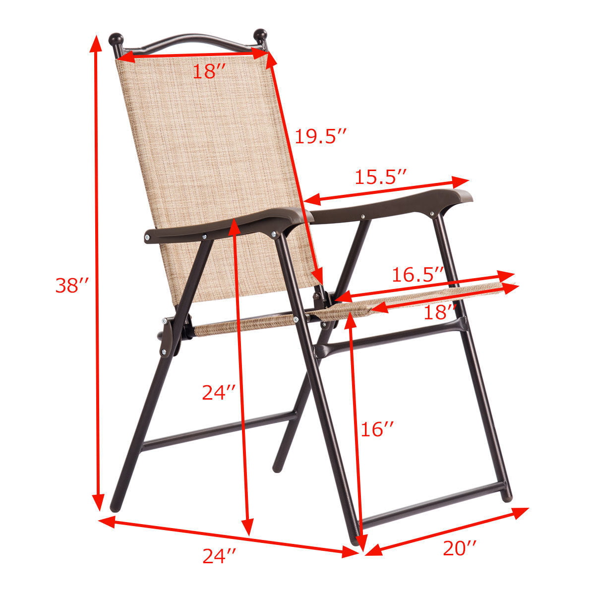 Gymax Set of 2 Folding Patio Furniture Sling Back Chairs Outdoors