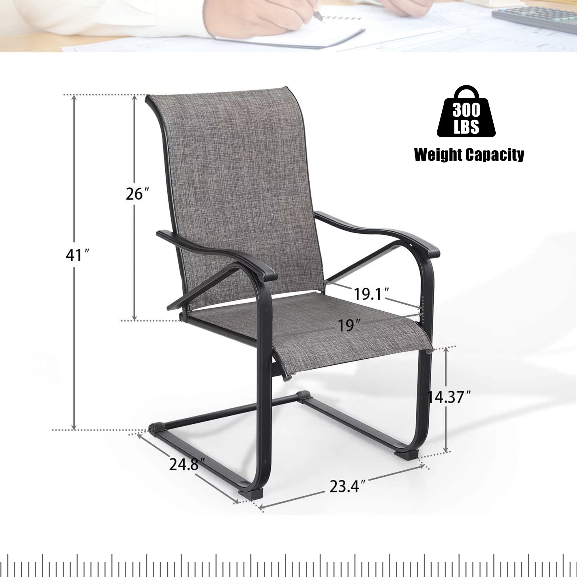 MF Studio 2-Piece Outdoor Patio C-spring Rocking Frame with Textilene Seat, Gay&Black