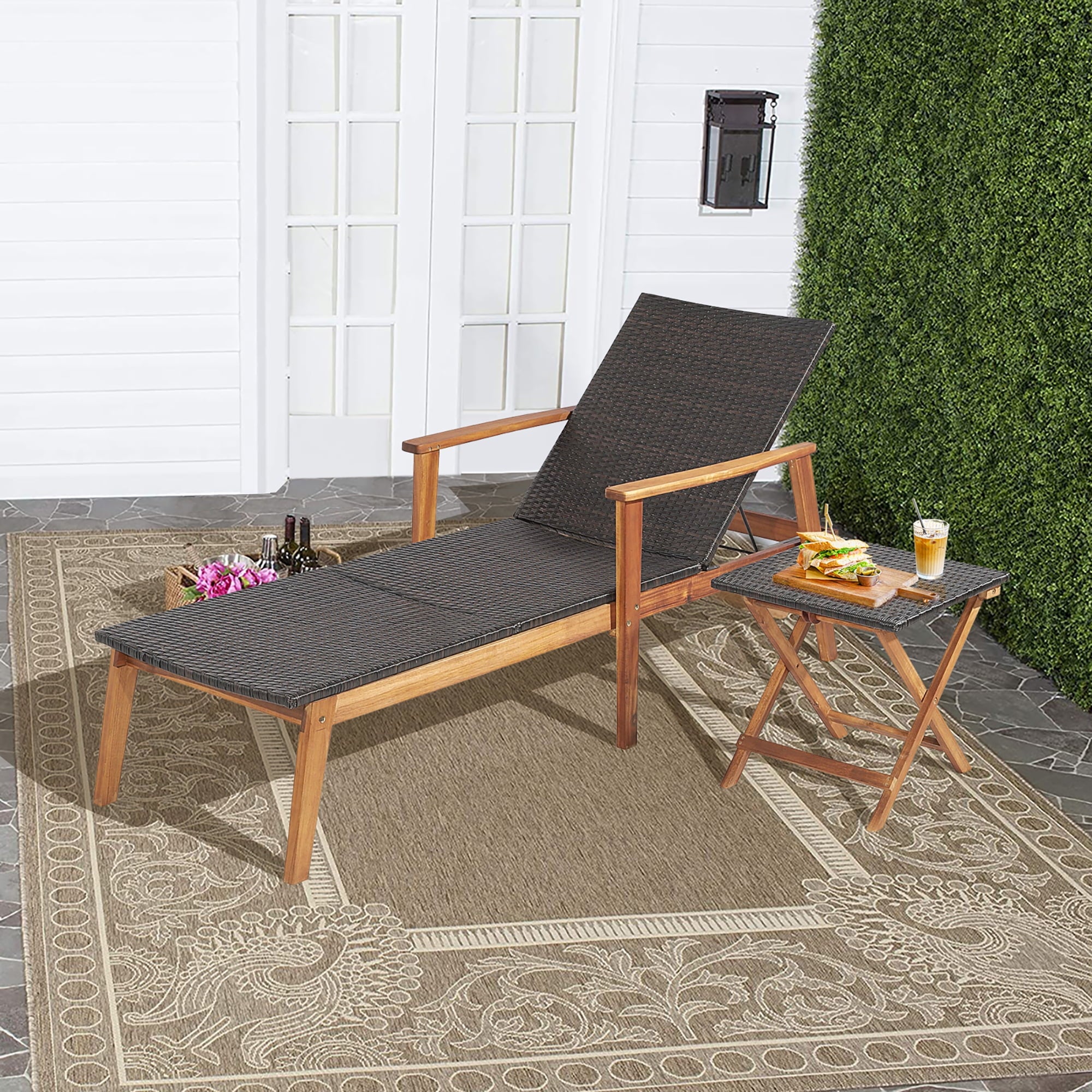 Gymax 3PCS Outdoor Chaise Lounge Set Patio Yard w/ Side Table Adjustable Backrest