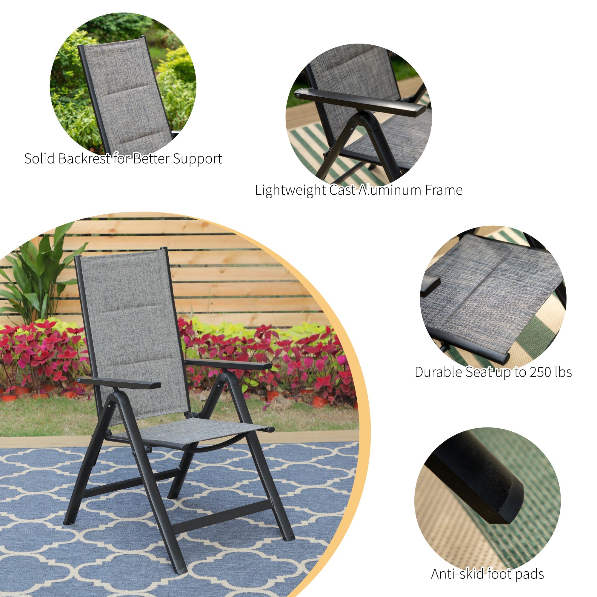 Sophia & William Set of 2 Patio Folding Chairs Aluminium Frame Reclining Chairs