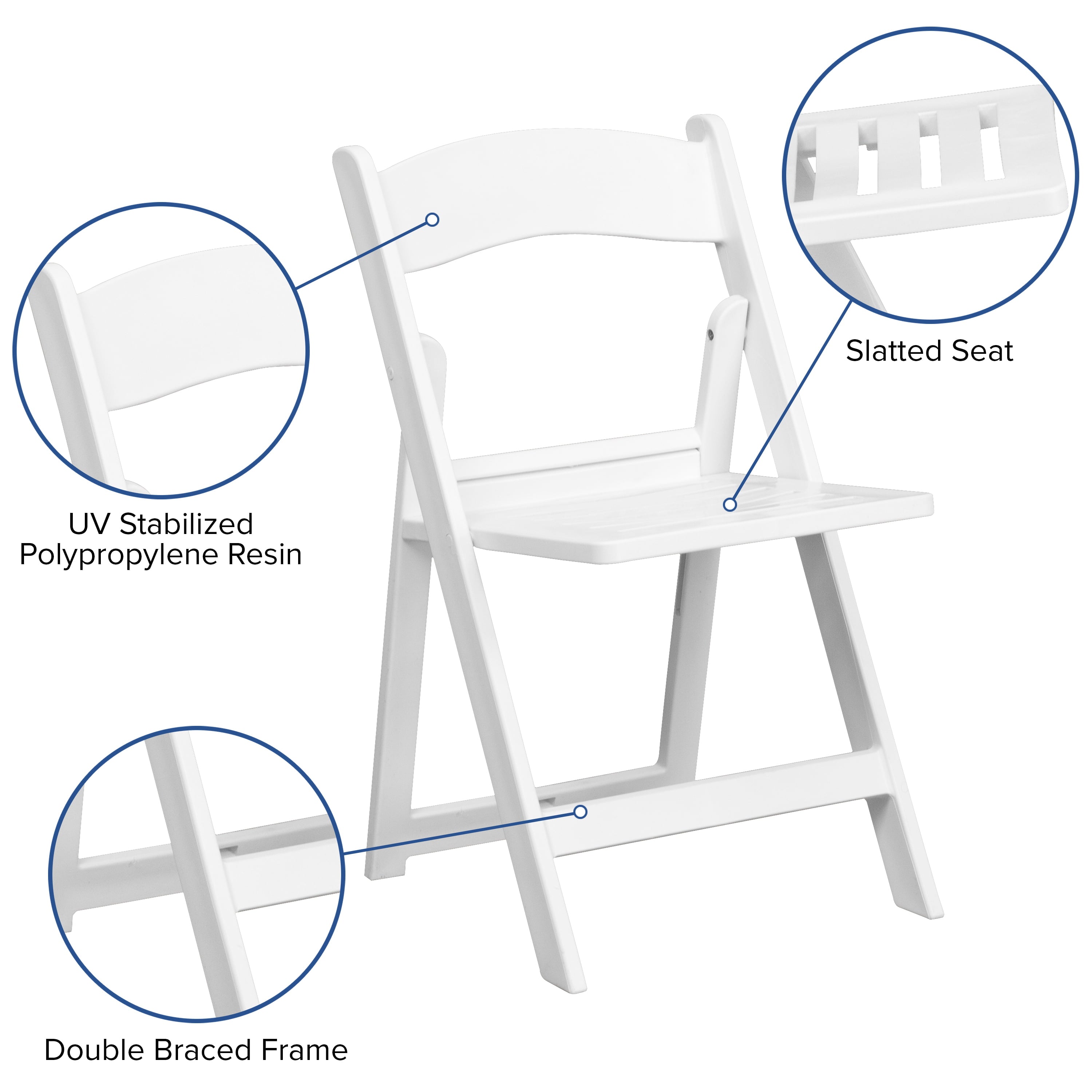 Flash Furniture HERCULES Series 1000 lb. Capacity White Resin Folding Chair with Slatted Seat
