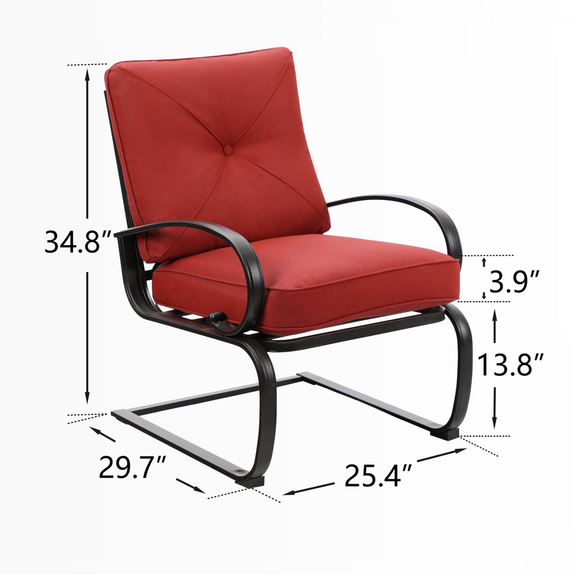 MF Studio Set of 2 Outdoor Dining Chairs, C-shape Steel Frame with Cushions, Black&Red