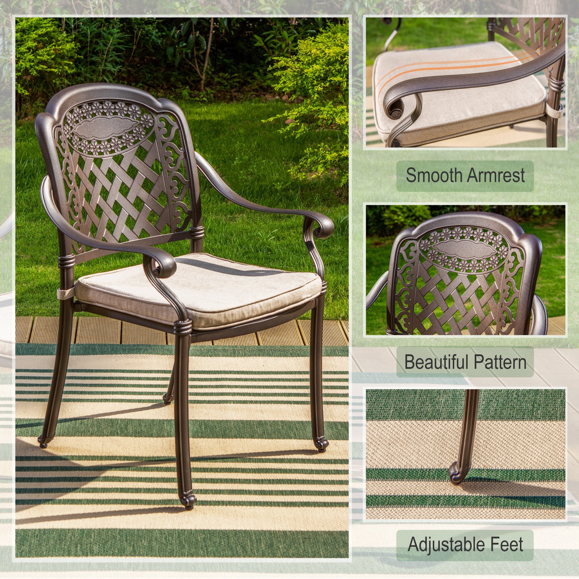 Sophia & William Outdoor Aluminum Dining Chairs with Cushions- Set of 2