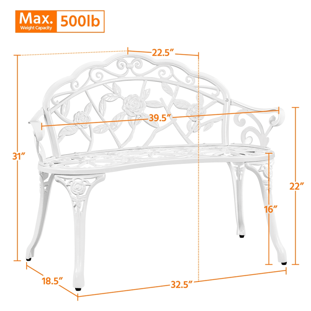 Smile Mart Outdoor Antique Metal Bench for Patio Park Garden, White