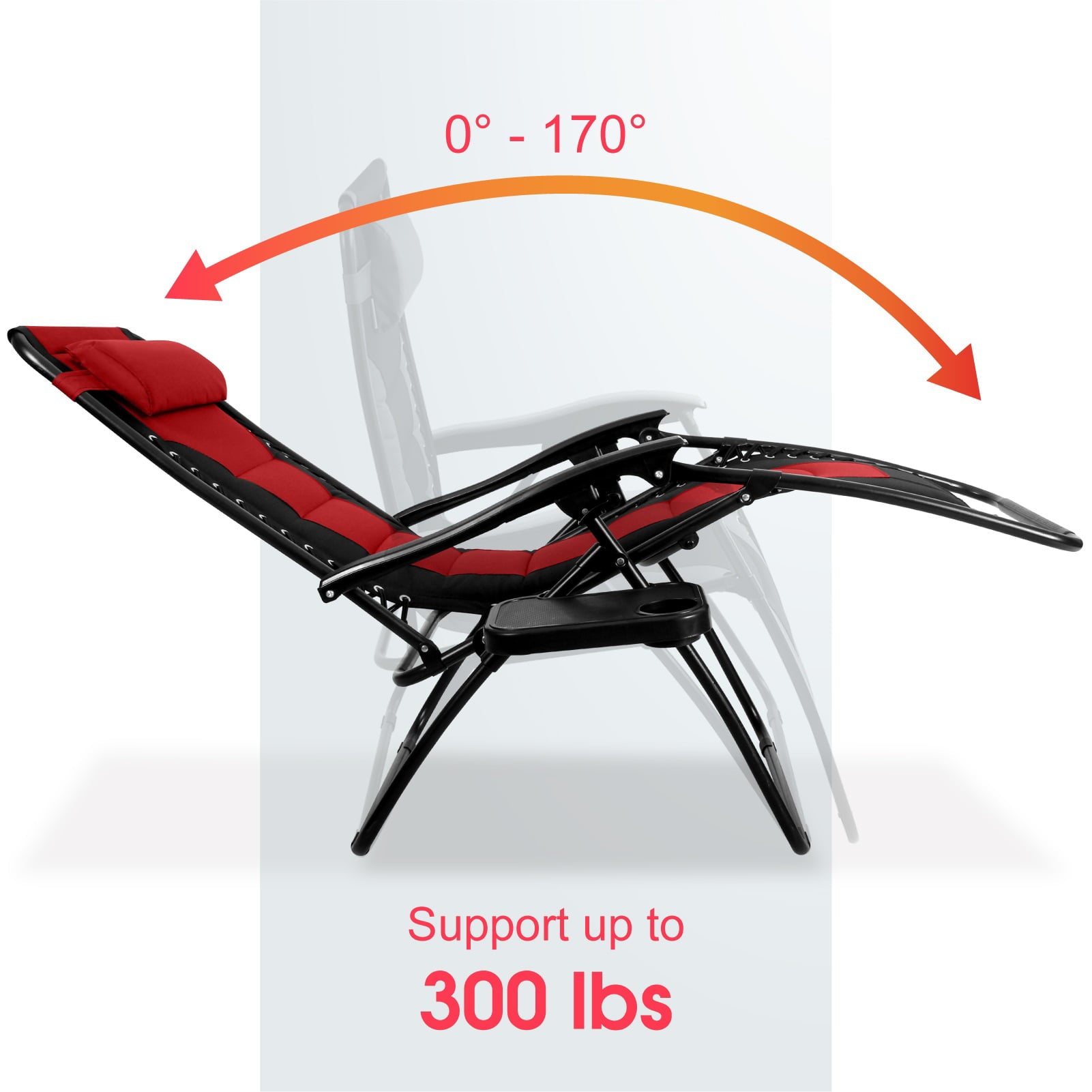 MF Studio Padded Zero Gravity Lounge Chair Adjustable Potable Camping Lawn Chair Heavy Duty Steel Frame with Cup Holder, Red