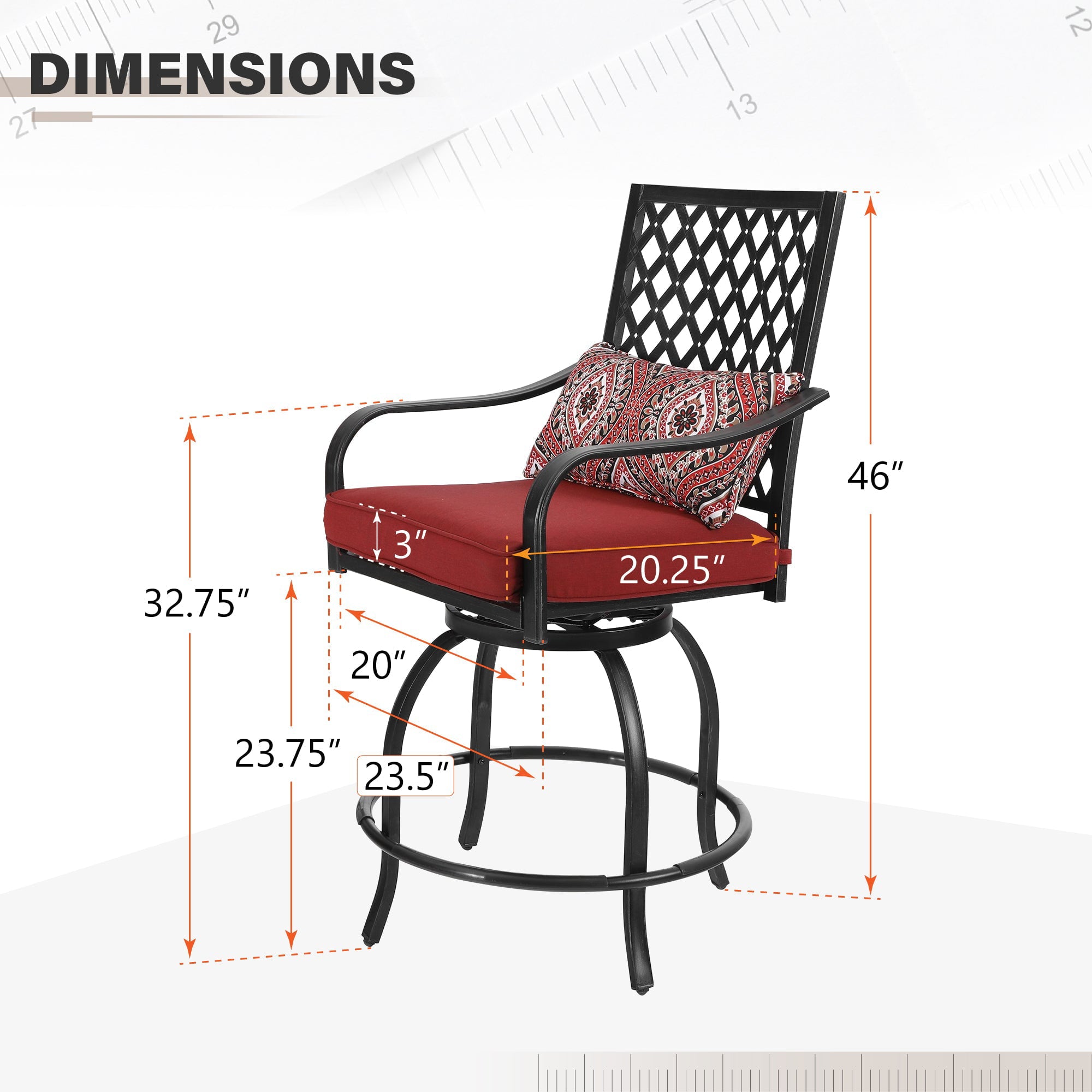 Sophia & William 2PCS Outdoor Patio Swivel Bistro Bar Stools Set Outdoor Metal Height Chairs with Cushions
