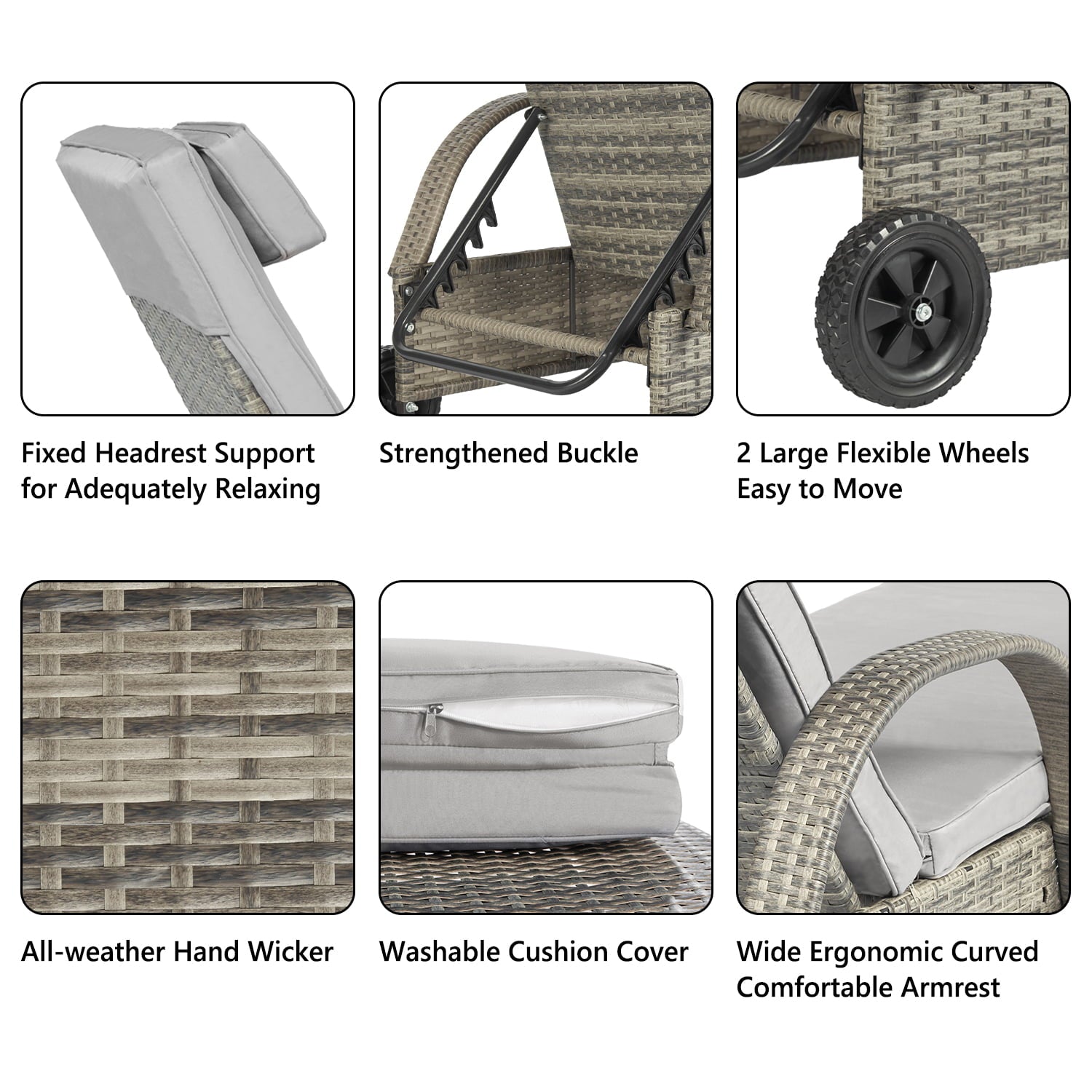 Chaise Lounge Outdoor Patio Wicker Pool Chaise Lounge Chair for Outside Recliner Grey