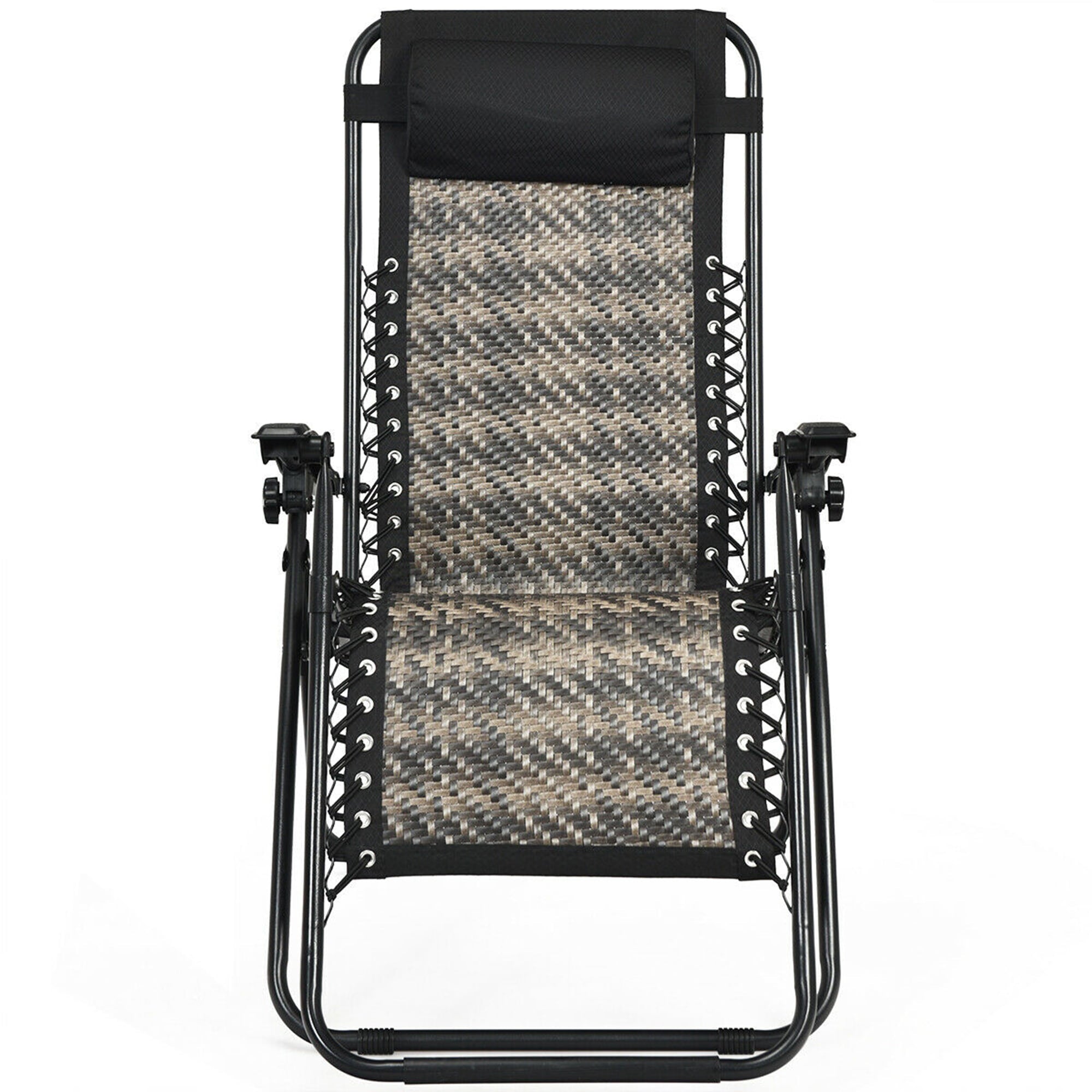Gymax Folding Rattan Patio Zero Gravity Lounge Chair Recliner with Headrest