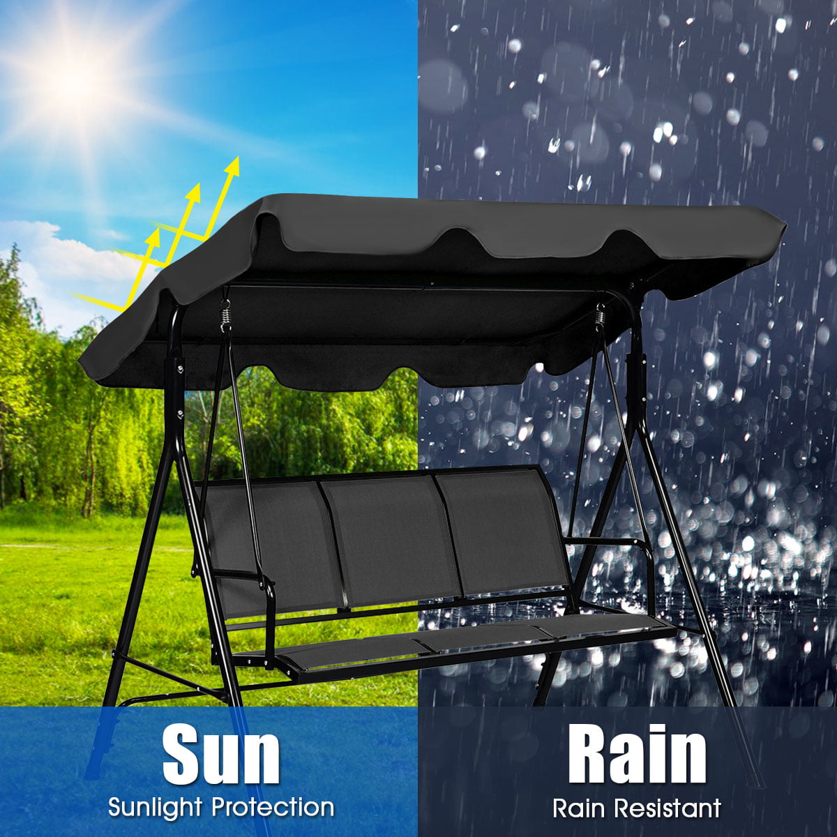 Gymax Outdoor Porch Swing Canopy Patio Swing Chair 3 Person Canopy Hammock