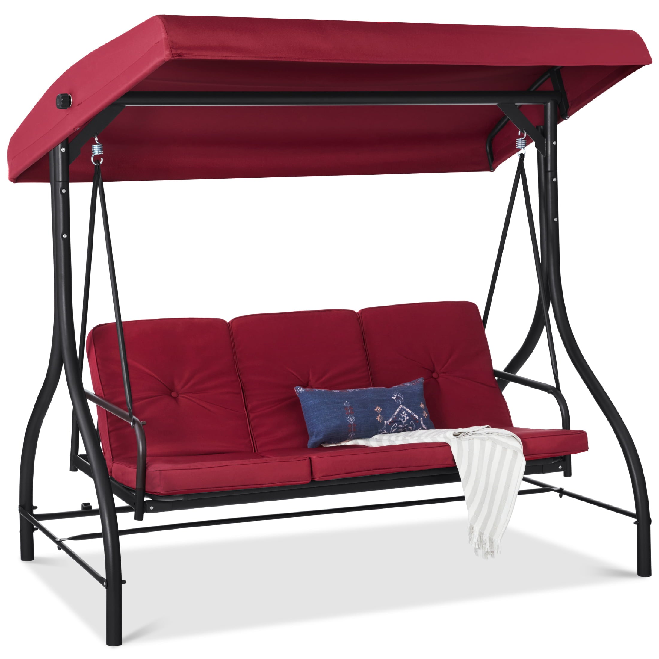 Best Choice Products 3-Seat Outdoor Converting Canopy Swing w/ Removable Cushions