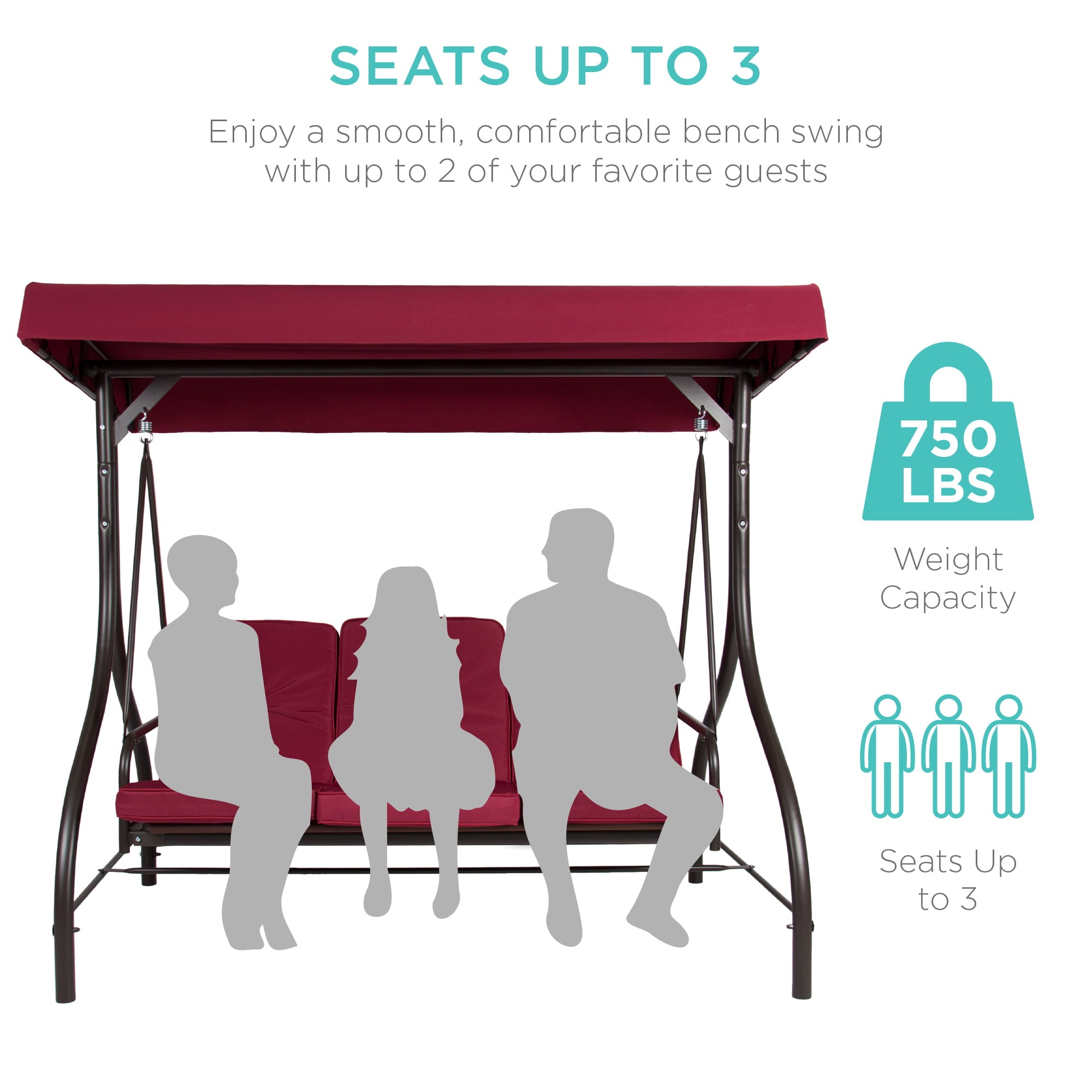 Best Choice Products 3-Seat Outdoor Converting Canopy Swing w/ Removable Cushions