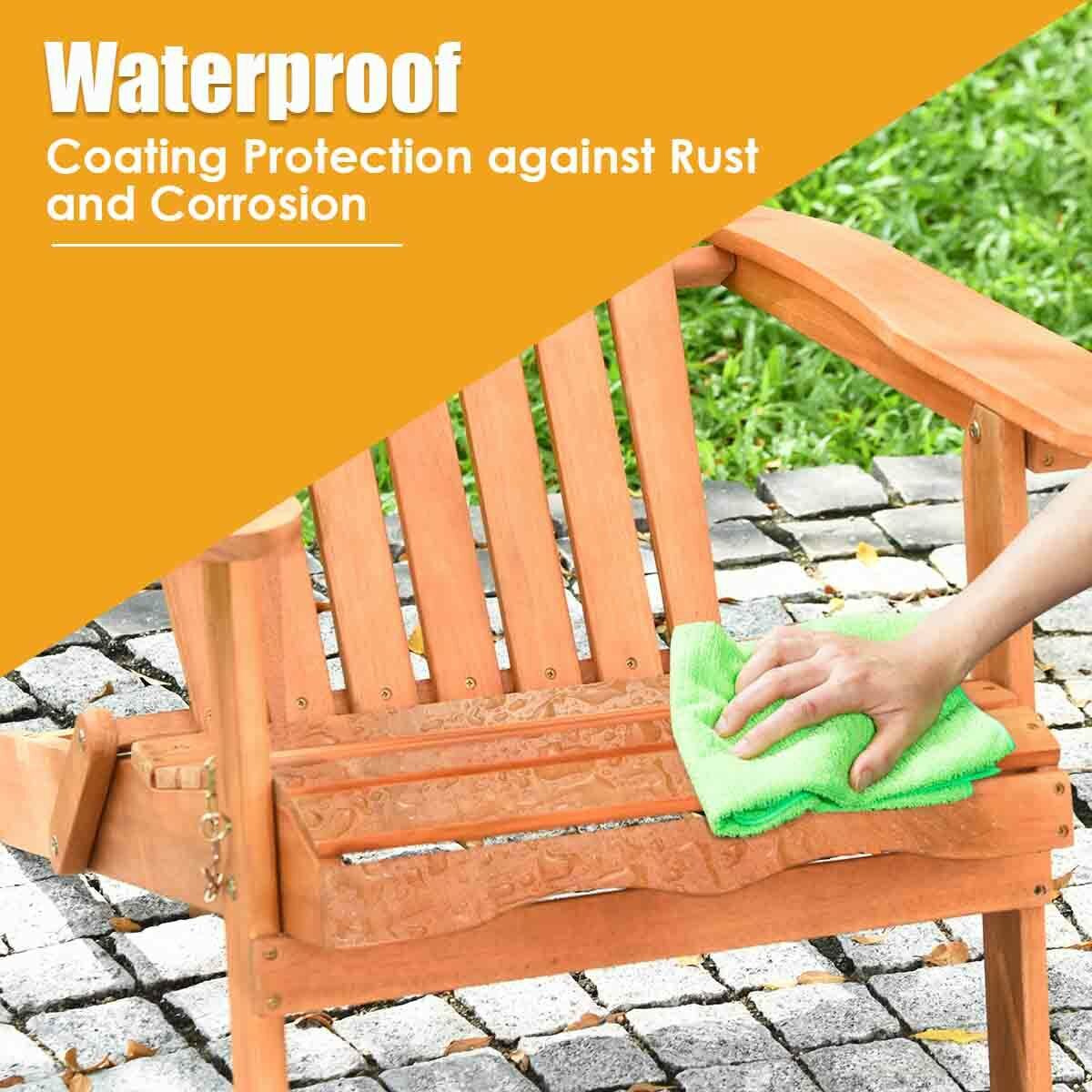 Gymax Eucalyptus Adirondack Chair Foldable Outdoor Wood Lounger Chair Natural