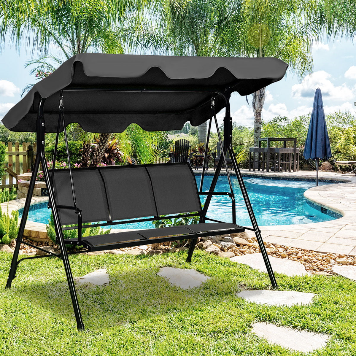 Gymax Outdoor Porch Swing Canopy Patio Swing Chair 3 Person Canopy Hammock