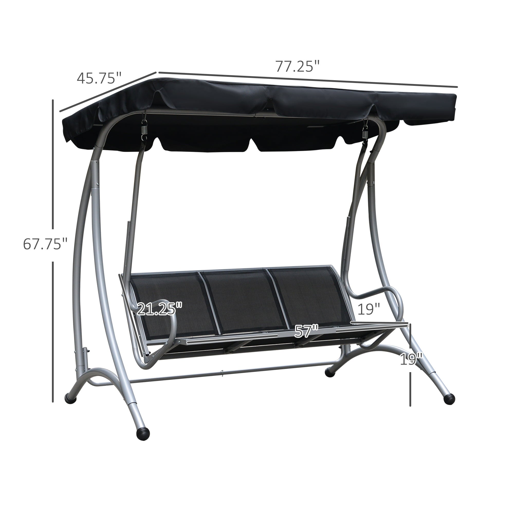 Outsunny 3 Person Patio Swing Chair with Adjustable Canopy, Black
