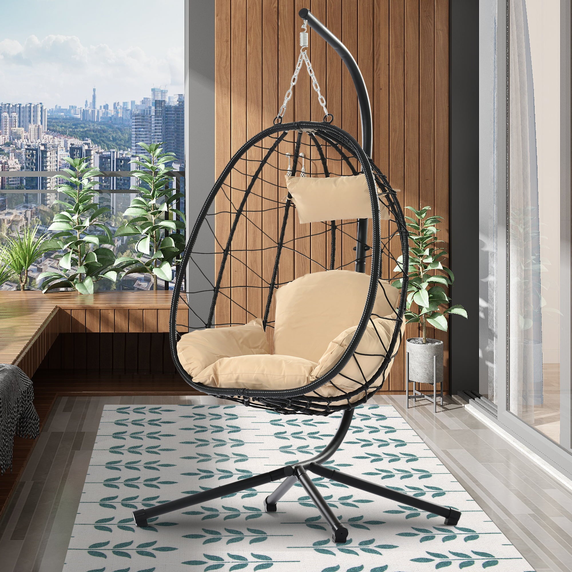 Segmart Outdoor Wicker Swing Chair, with Comfortable Cushion and Stand, 350lbs, S462