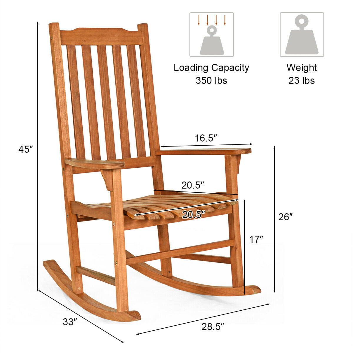Gymax Outdoor Eucalyptus Rocking Chair Single Rocker for Patio Deck Garden Natural