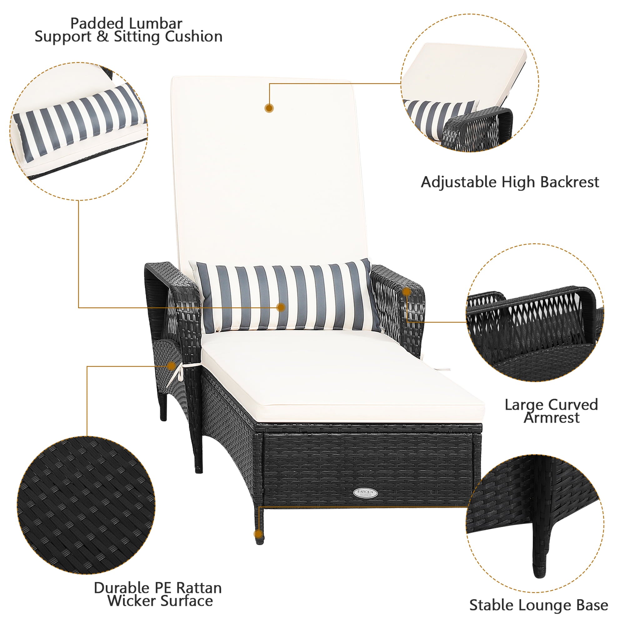 Gymax Set of 2 Adjustable Patio Rattan Lounge Chair Chaise Recliner w/ Cushion & Pillow