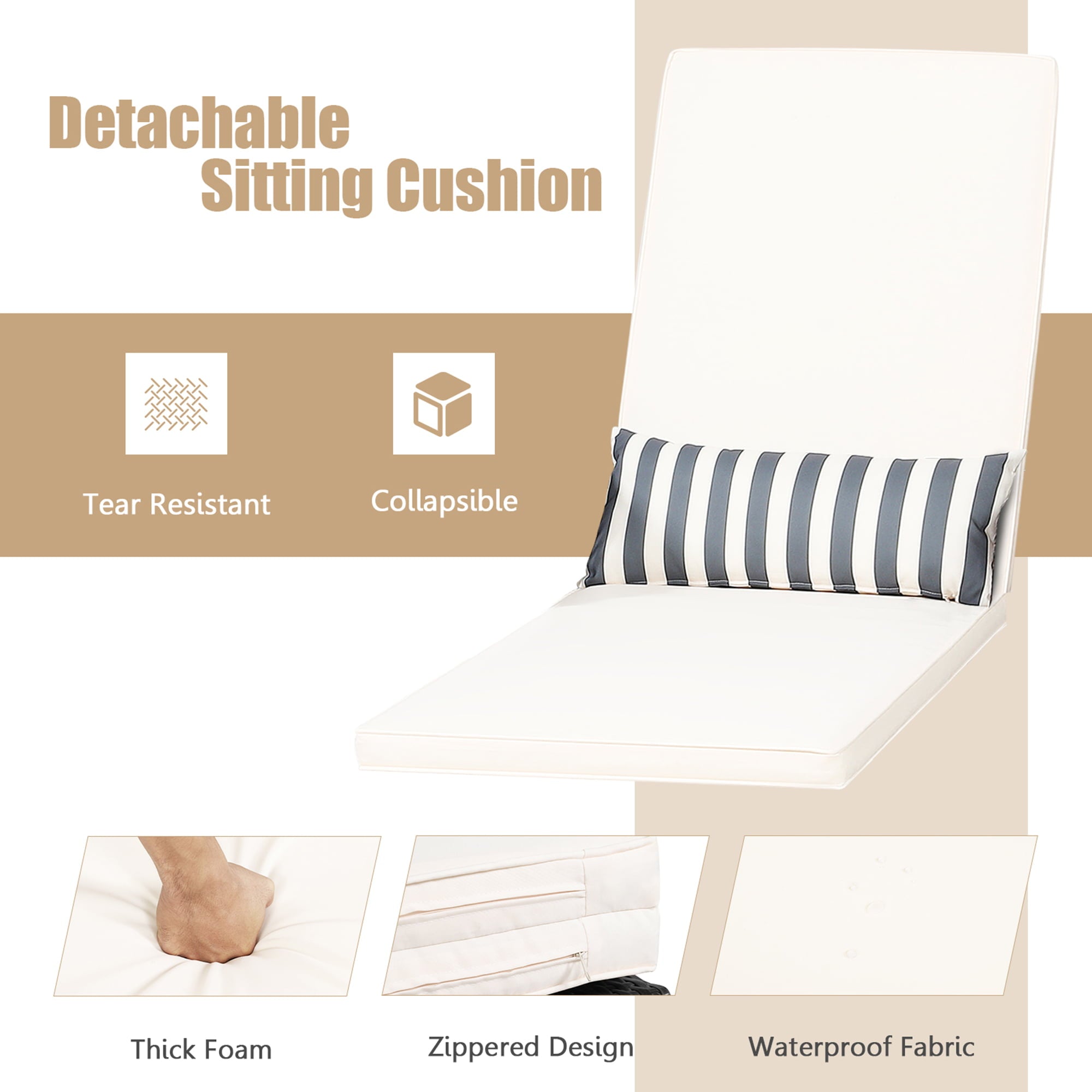 Gymax Set of 2 Adjustable Patio Rattan Lounge Chair Chaise Recliner w/ Cushion & Pillow