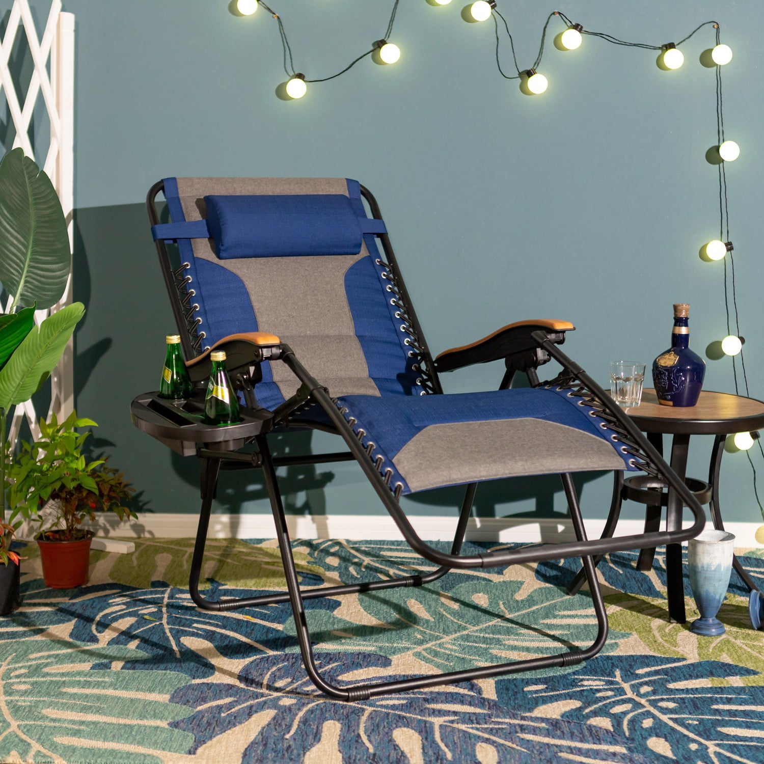 MF Studio Oversized Padded Zero Gravity Chair With Cup Holder, Blue