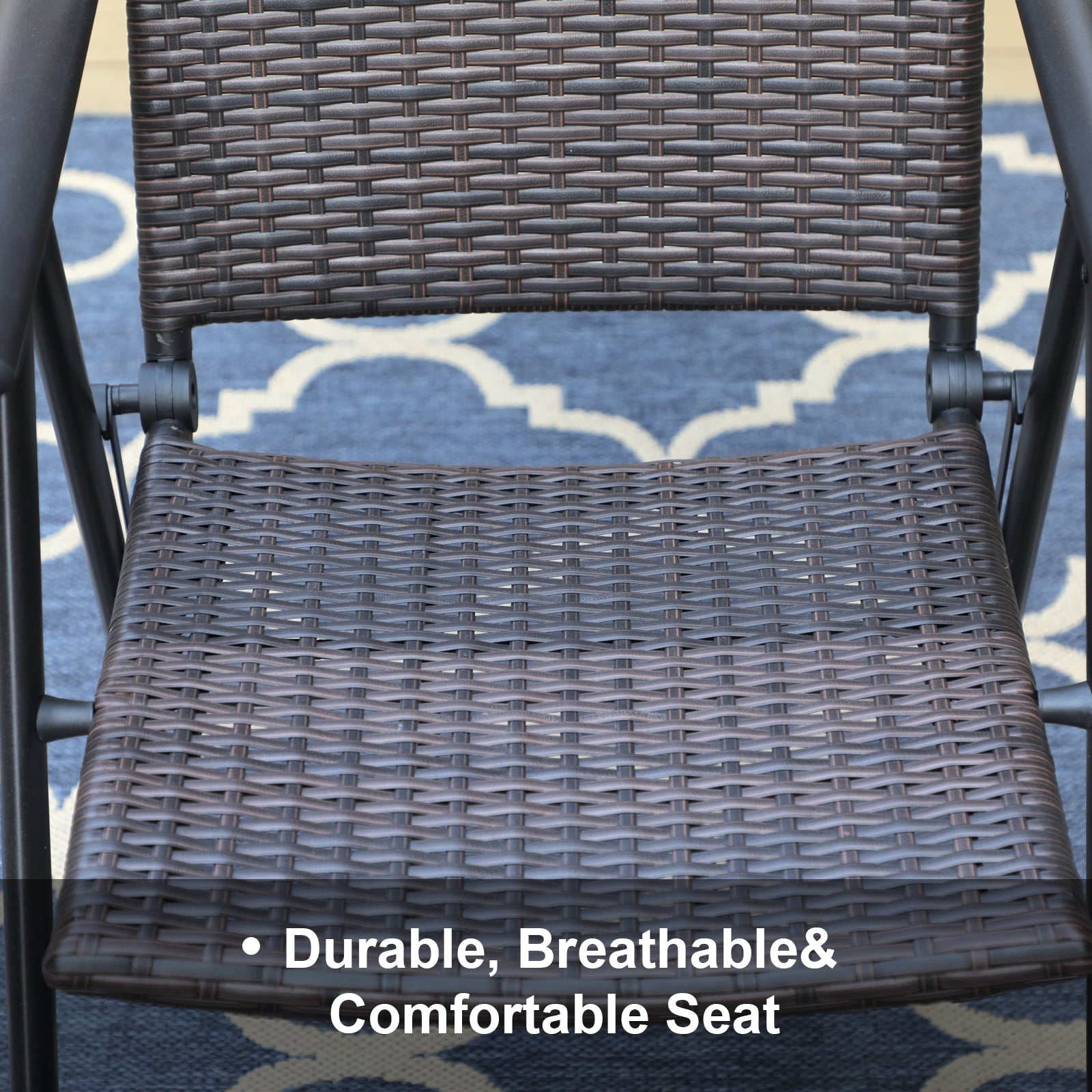 MF Studio Set of 2 Outdoor Patio Folding Chairs 7-level Adjustable Rattan Recliner, Dark Brown&Black